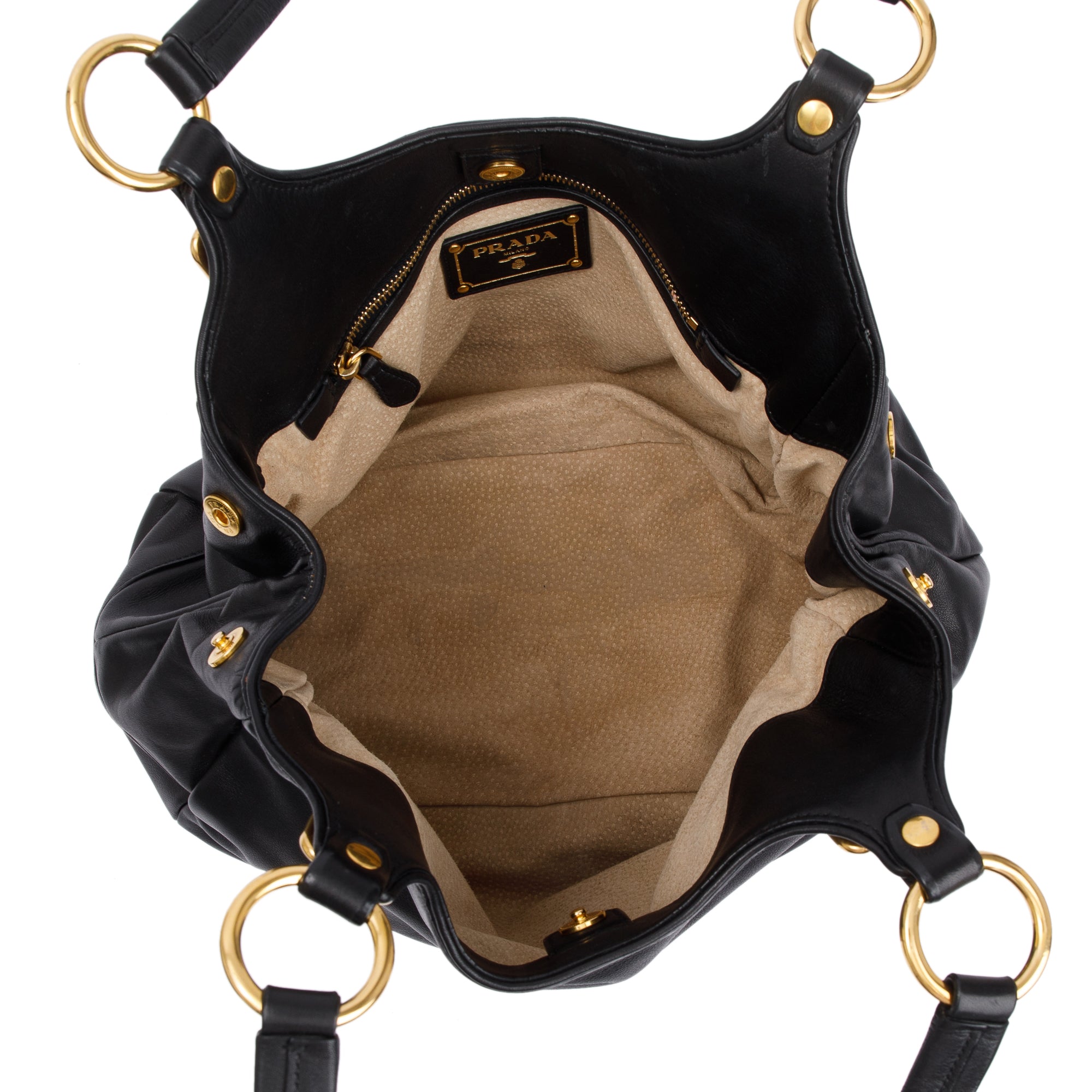 Prada Black Glace Calf Leather Hobo