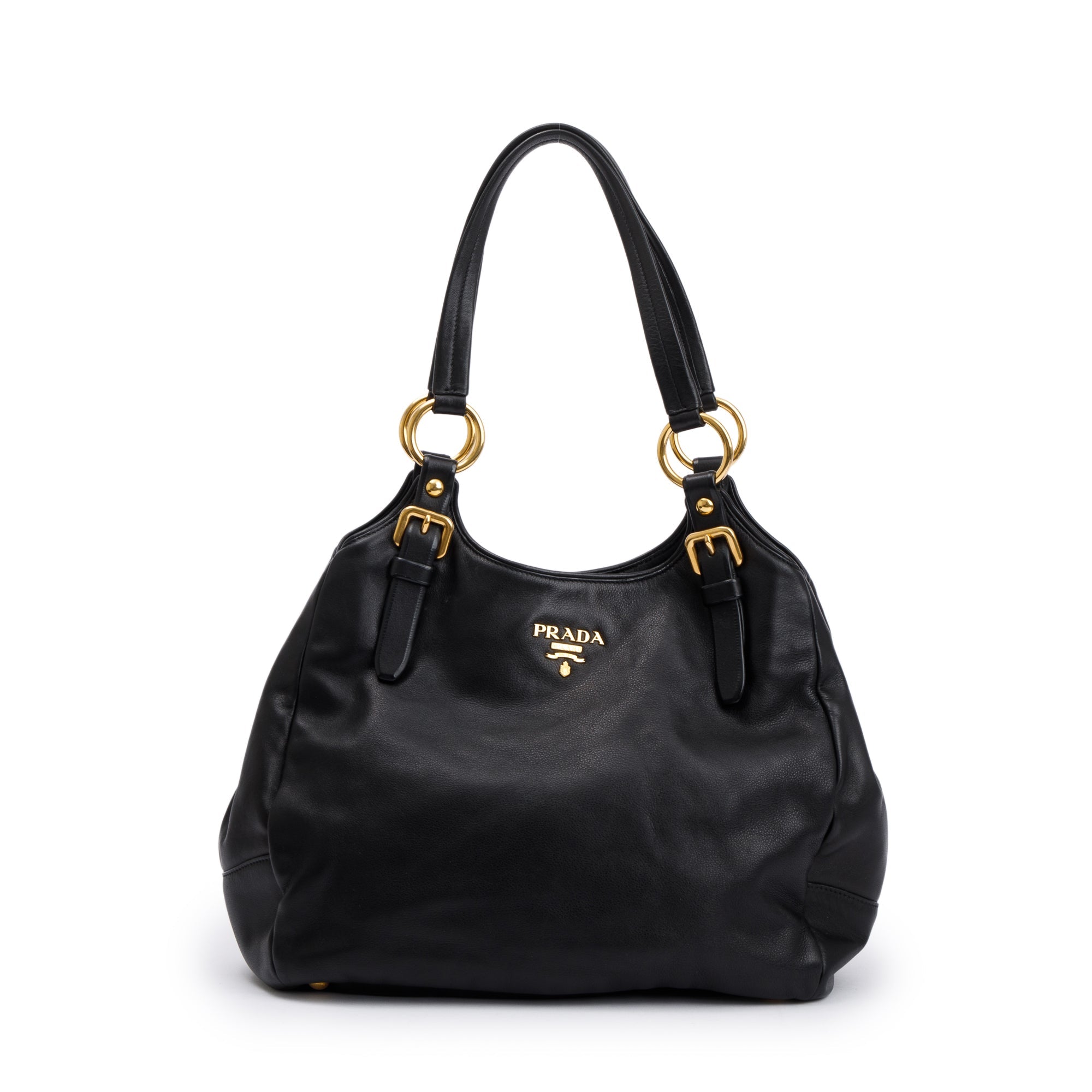 Prada Black Glace Calf Leather Hobo
