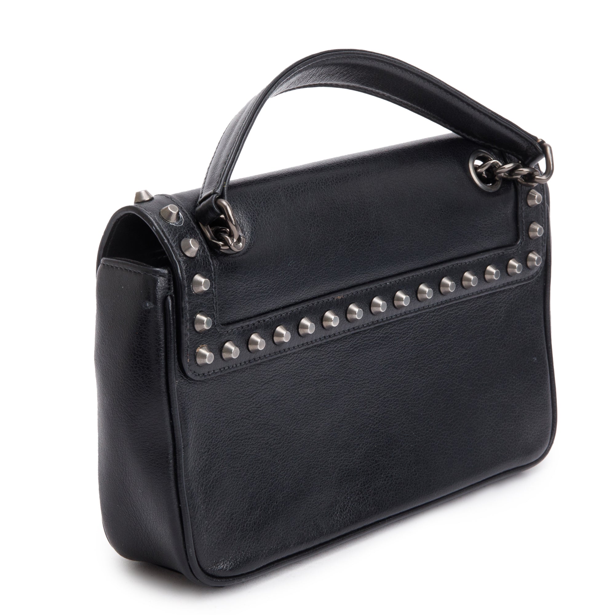 Prada Black Glace Calf Studded Crossbody Bag
