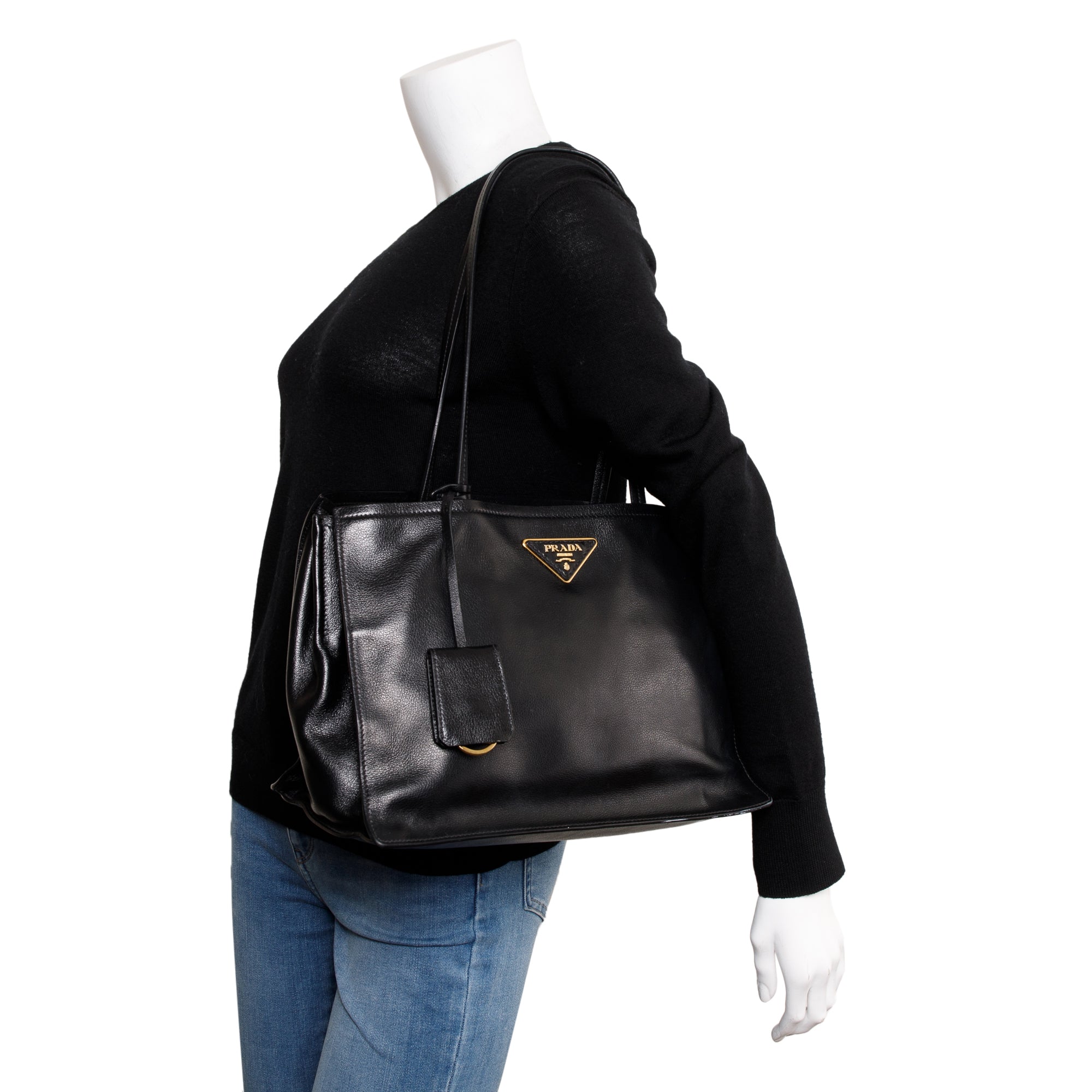 Prada Black Glace Calf Tote Bag