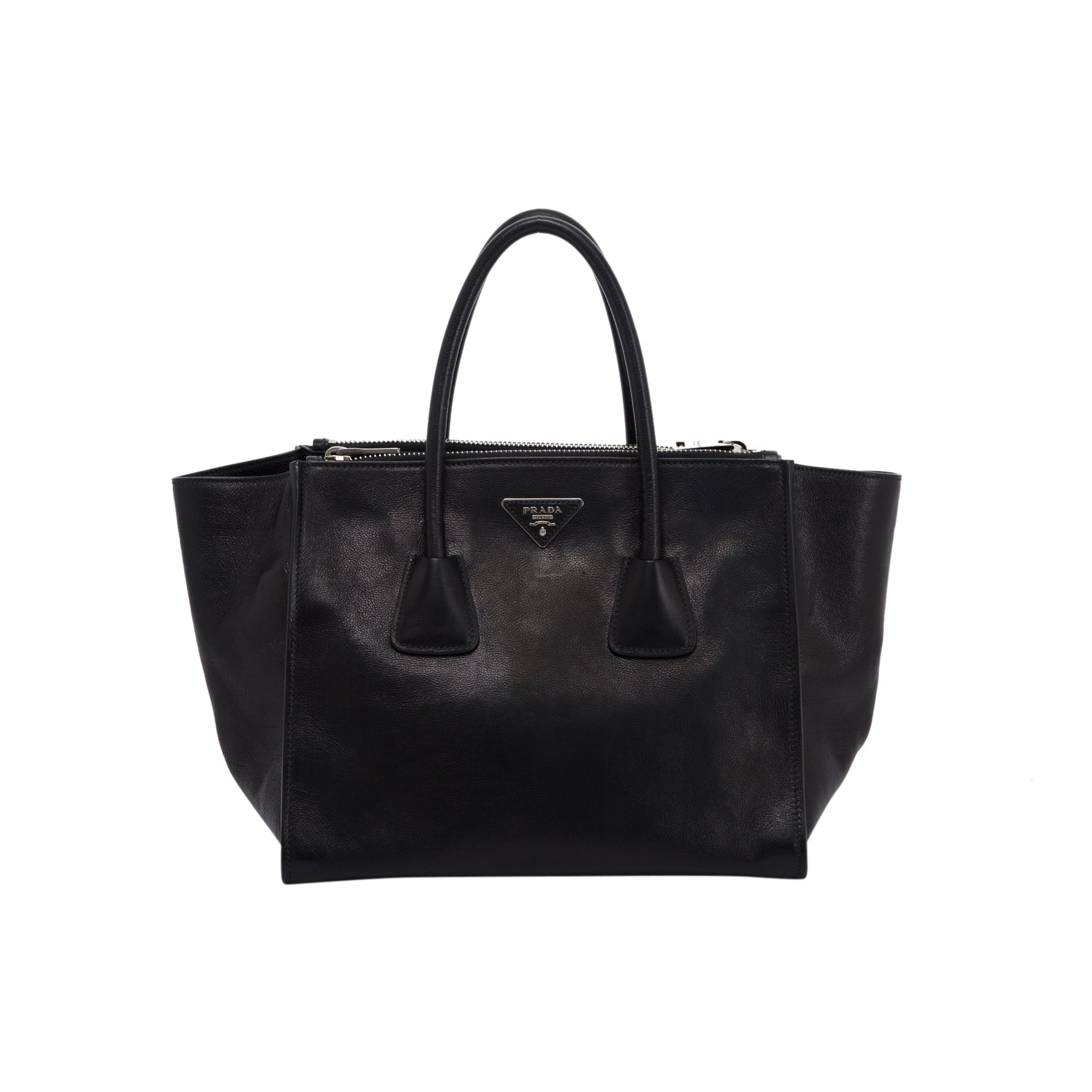 Prada Black Glace Calf Twin Pocket Tote w/ Strap