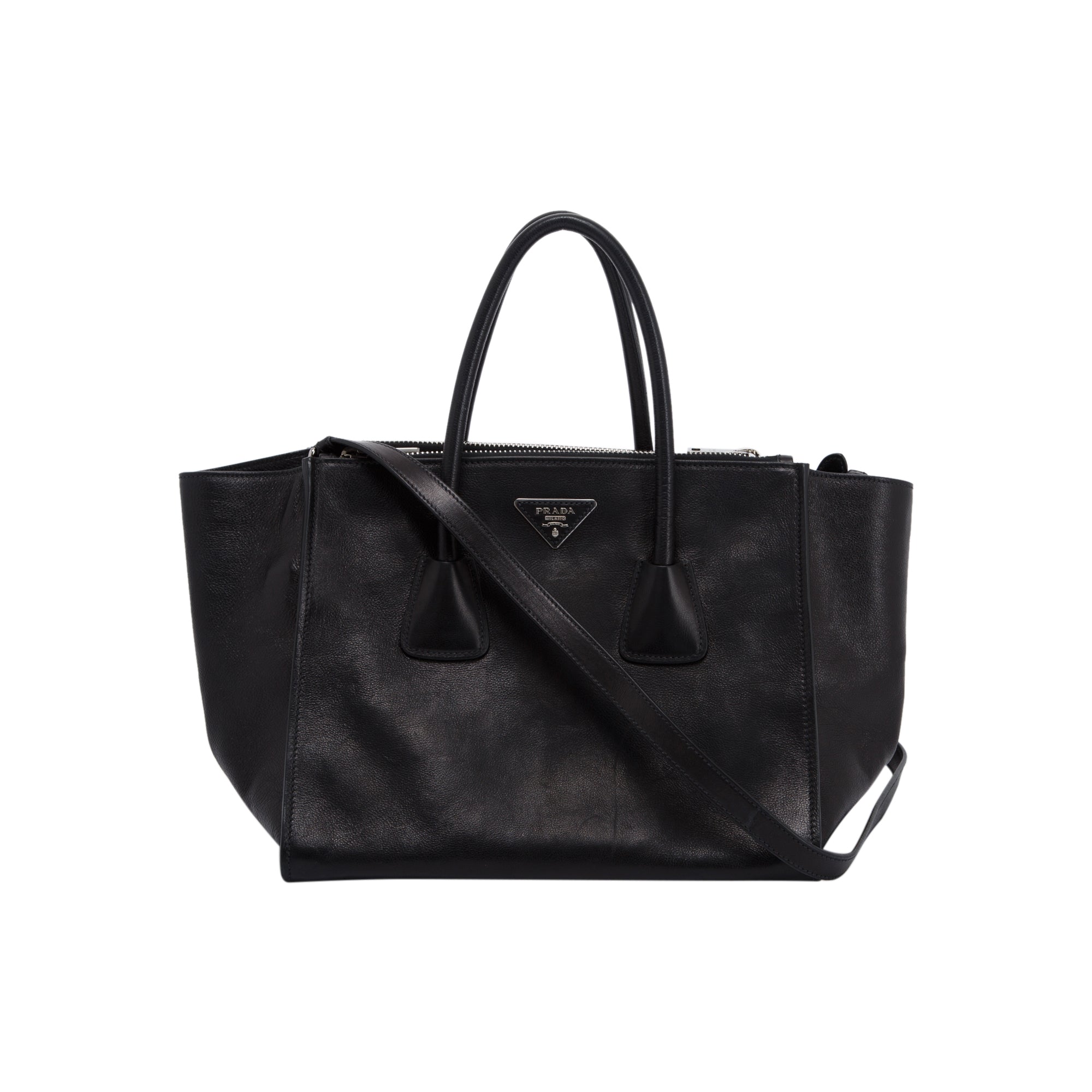 Prada Black Glace Calf Twin Pocket Tote w/ Strap