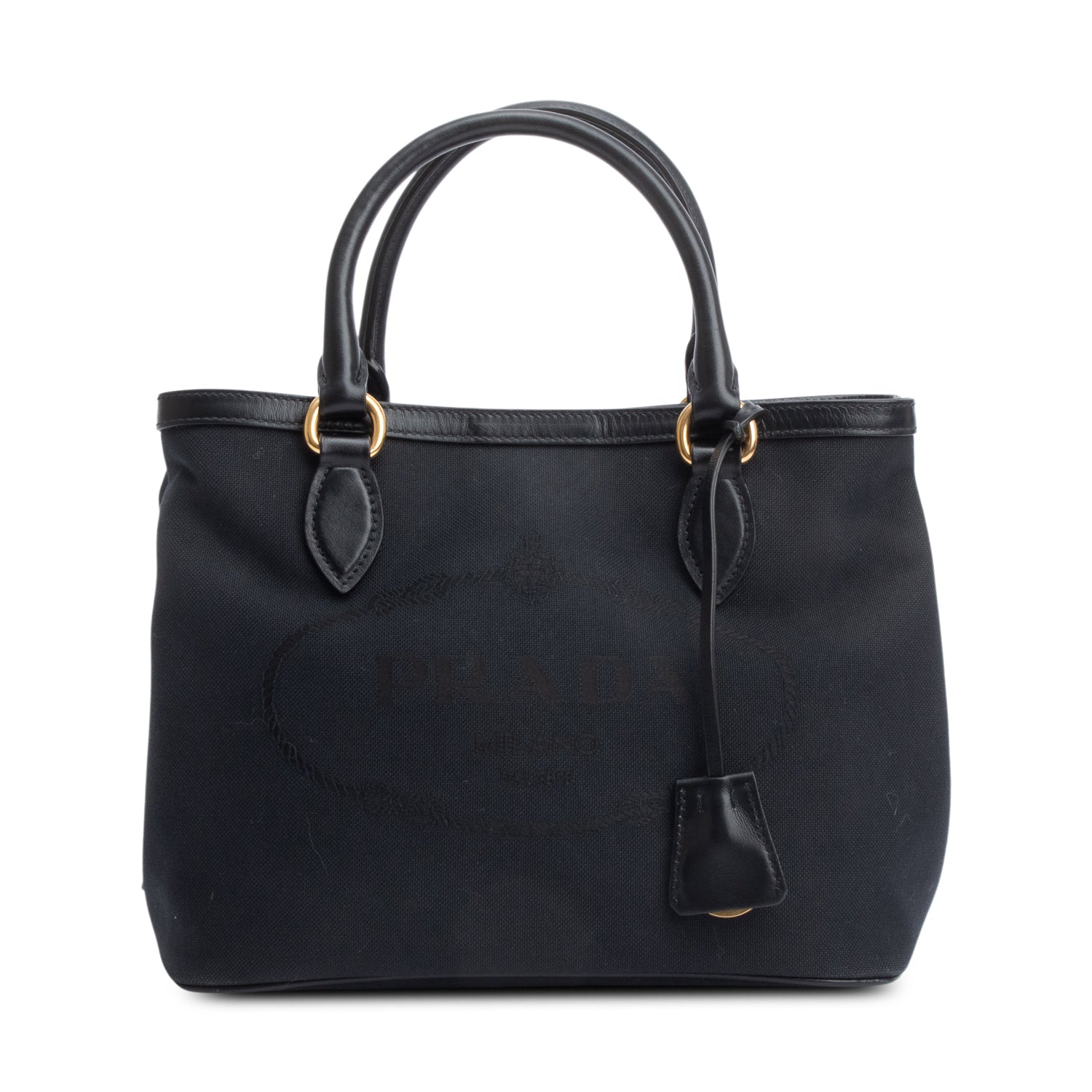 Prada Black Jacquard Logo Tote w/ Strap