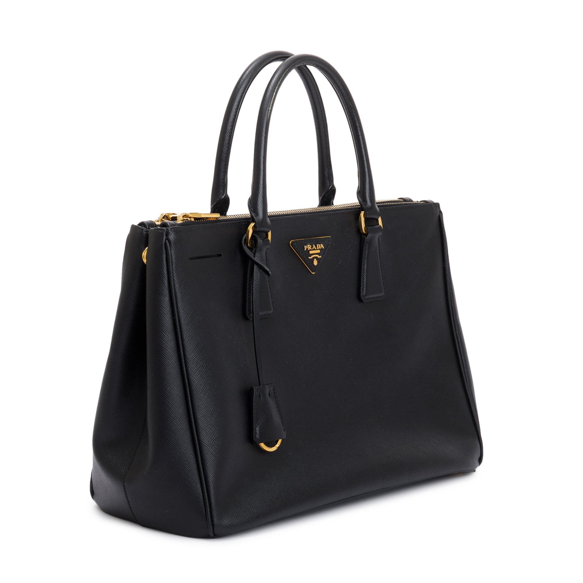 Prada Black Large Saffiano Lux Double Zip Galleria Tote w/ Strap