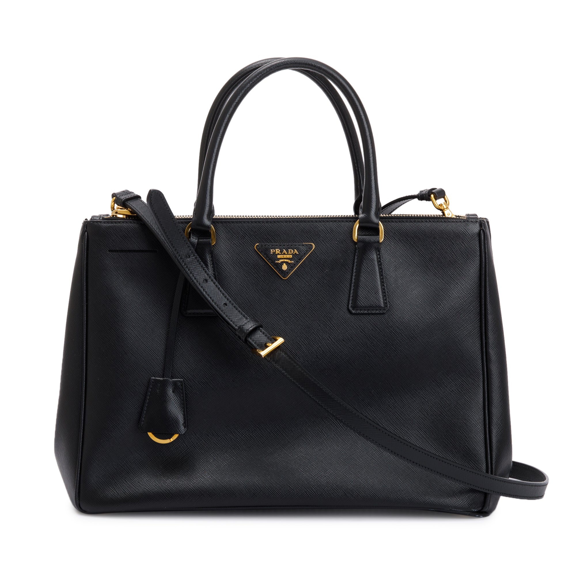 Prada Black Large Saffiano Lux Double Zip Galleria Tote w/ Strap