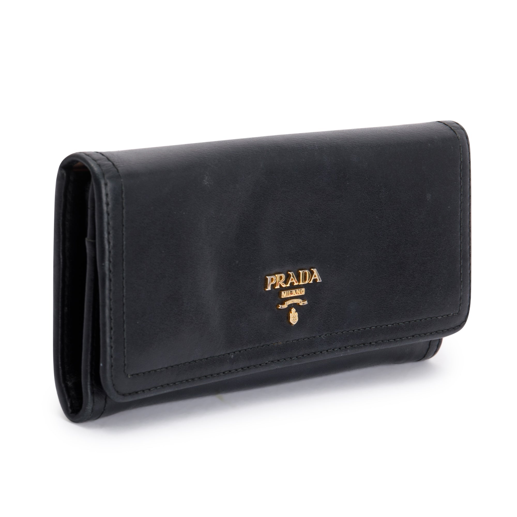 Prada Black Leather Continental Wallet