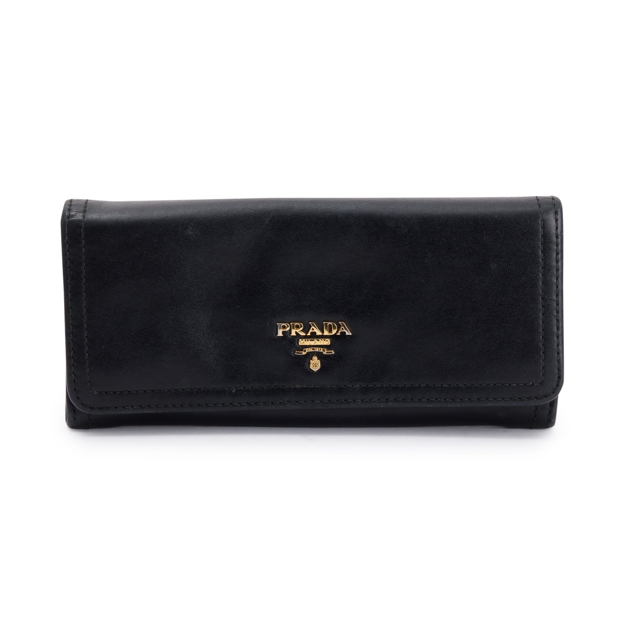 Prada Black Leather Continental Wallet