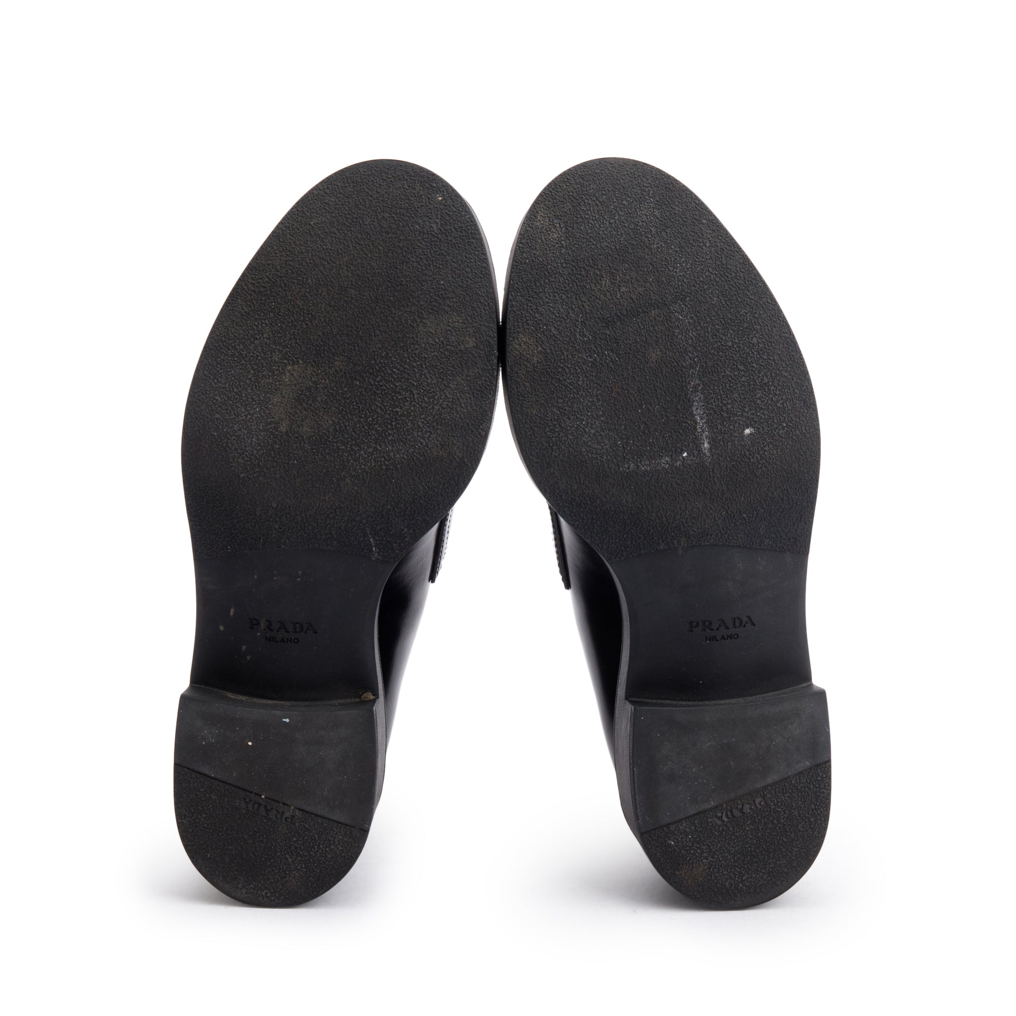 Prada Black Leather Signature Logo Loafers, Size 35 w/ Box