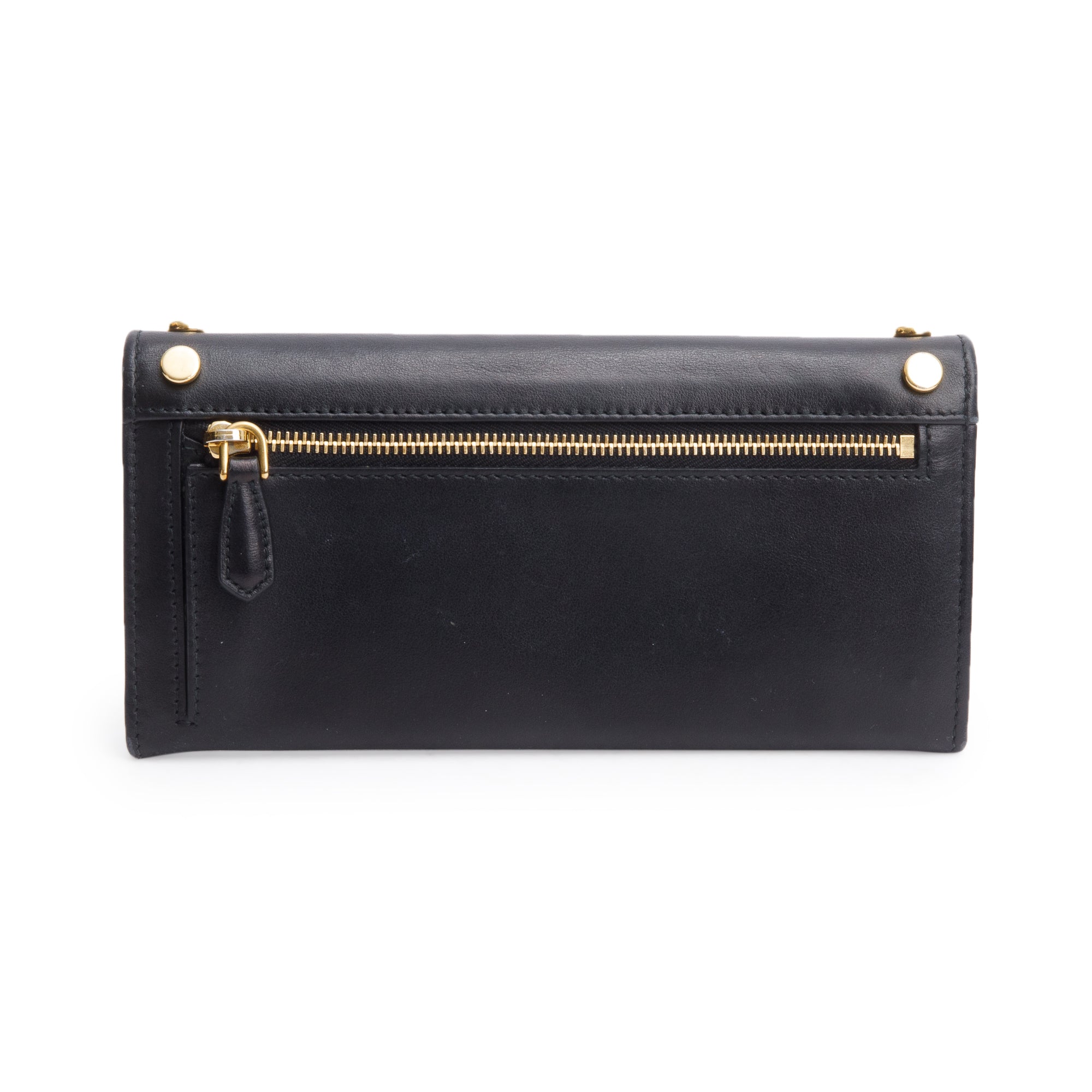 Prada Black Leather Studded Continental Flap Wallet