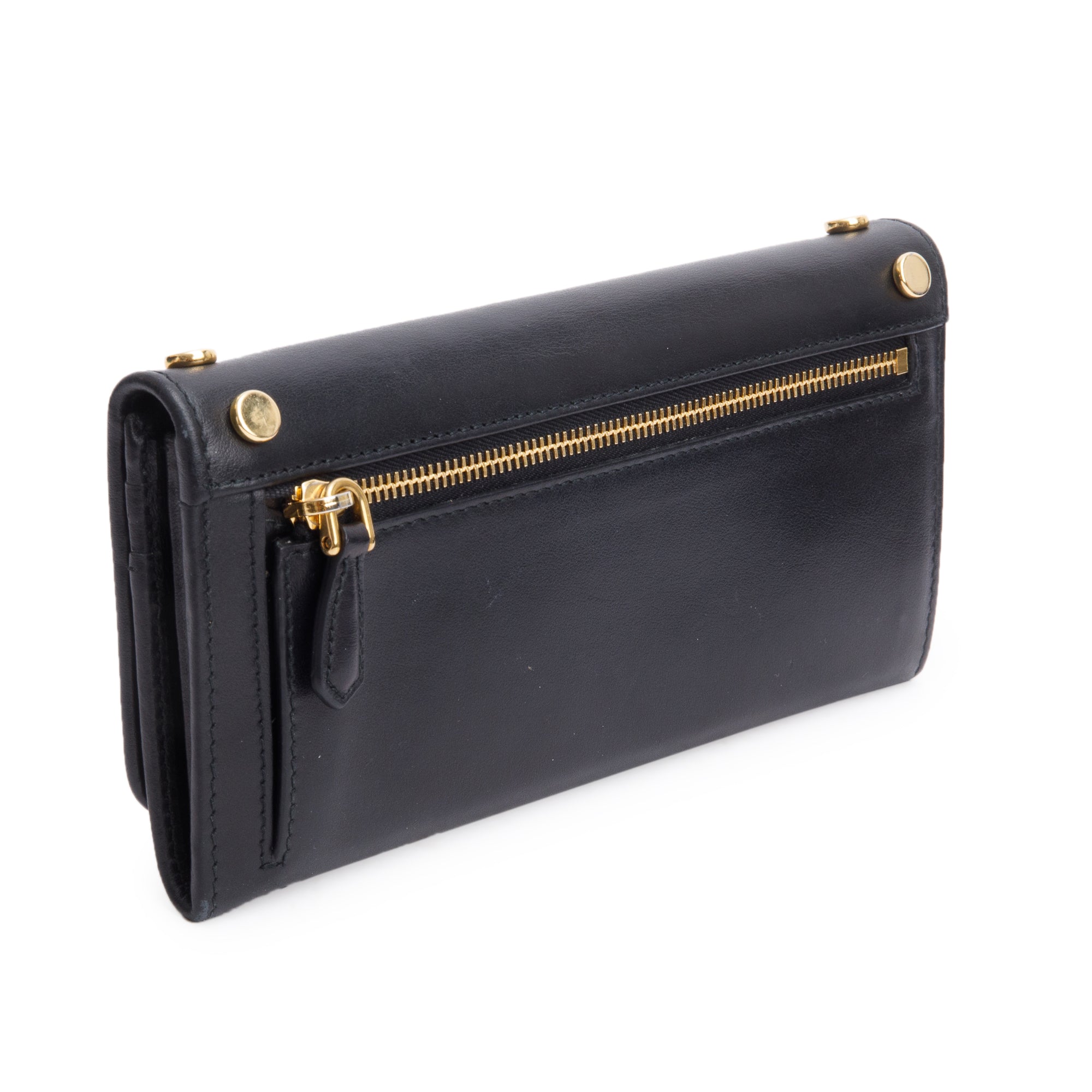 Prada Black Leather Studded Continental Flap Wallet