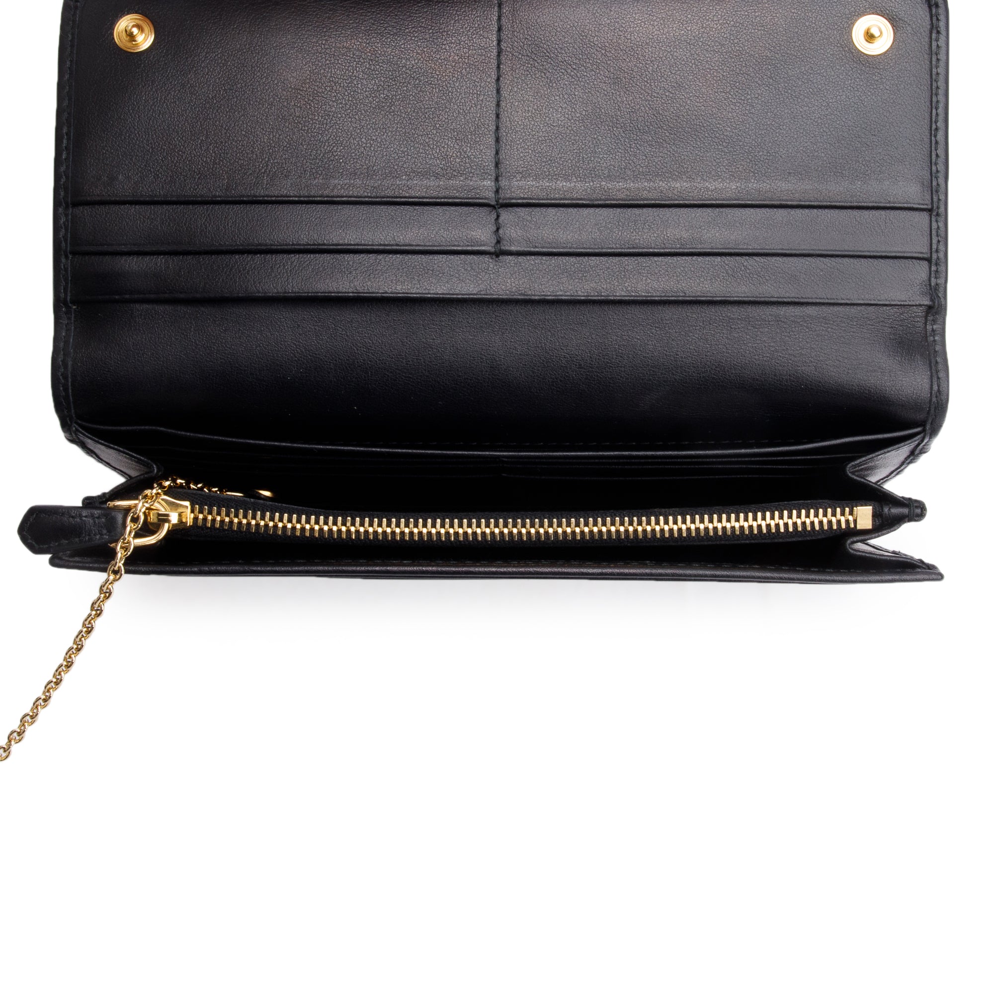 Prada Black Leather Studded Continental Flap Wallet