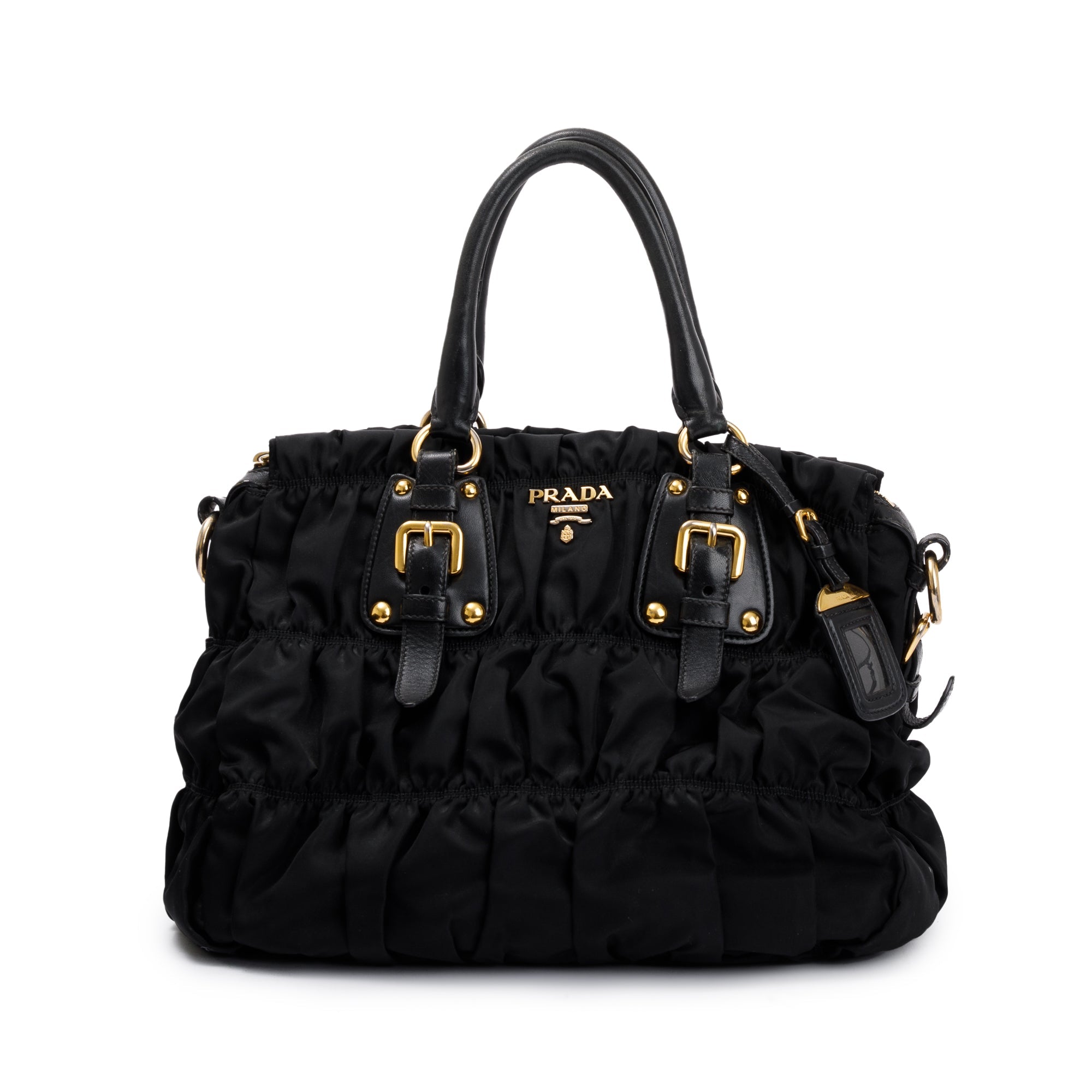 Prada Black Leather-Trimmed Tessuto Gaufre Tote w/ Authenticity Card