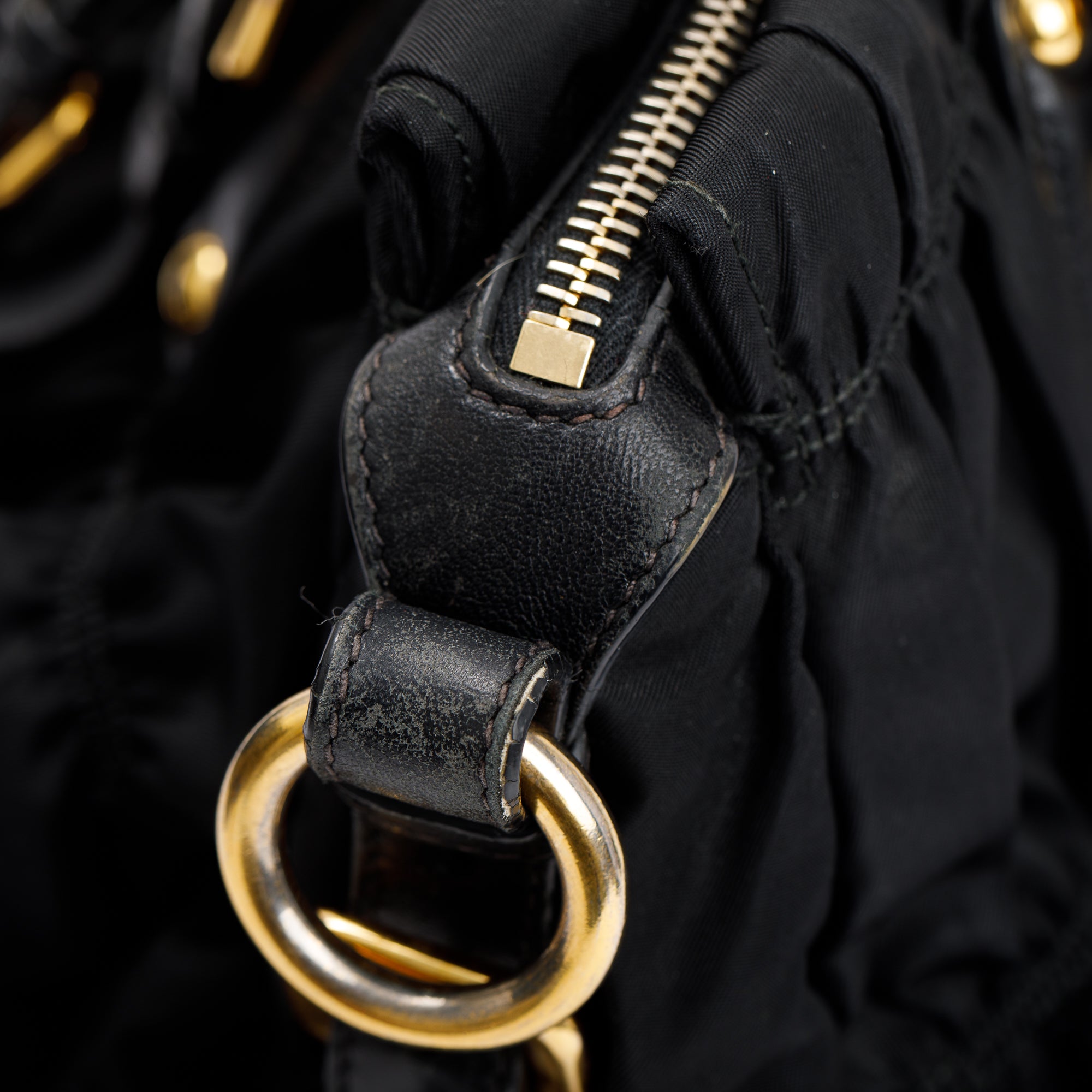 Prada Black Leather-Trimmed Tessuto Gaufre Tote w/ Authenticity Card