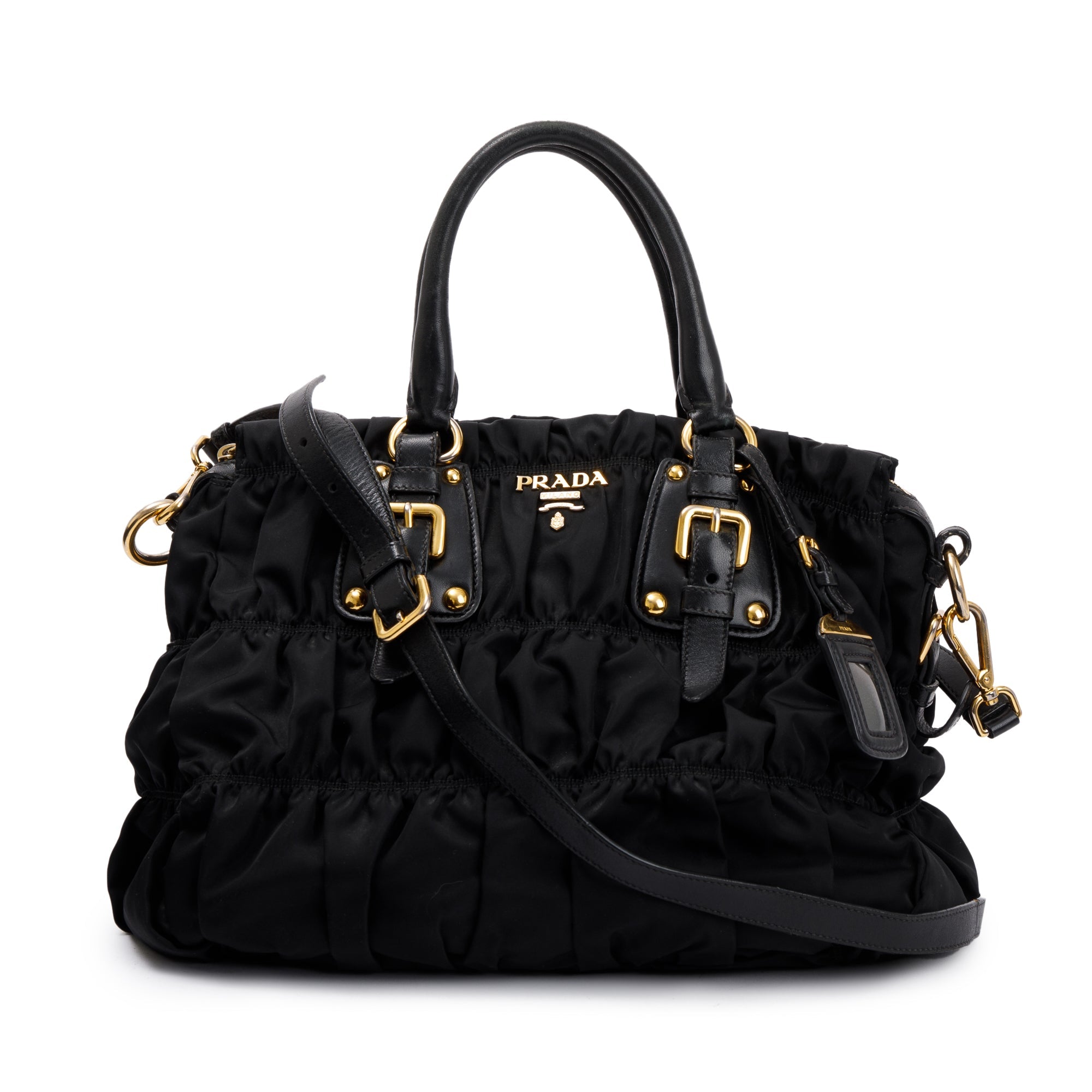 Prada Black Leather-Trimmed Tessuto Gaufre Tote w/ Authenticity Card