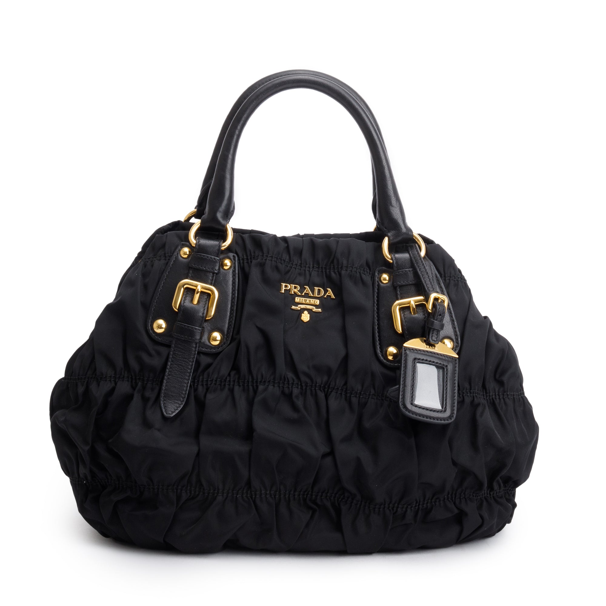 Prada Black Leather-Trimmed Tessuto Gaufre Tote w/ Strap