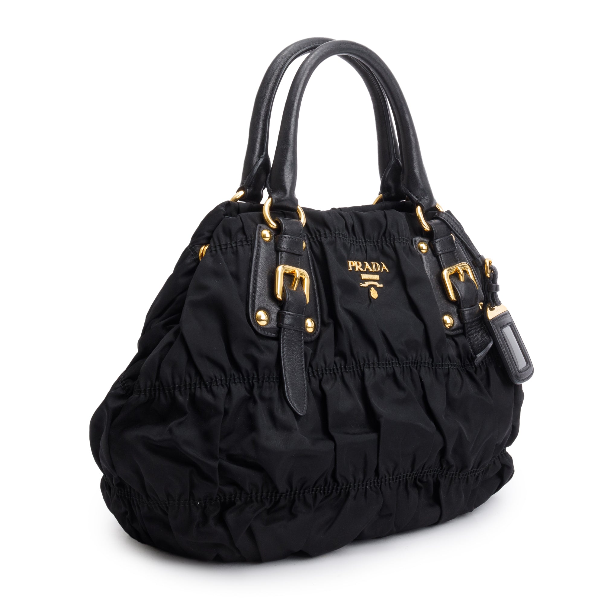 Prada Black Leather-Trimmed Tessuto Gaufre Tote w/ Strap