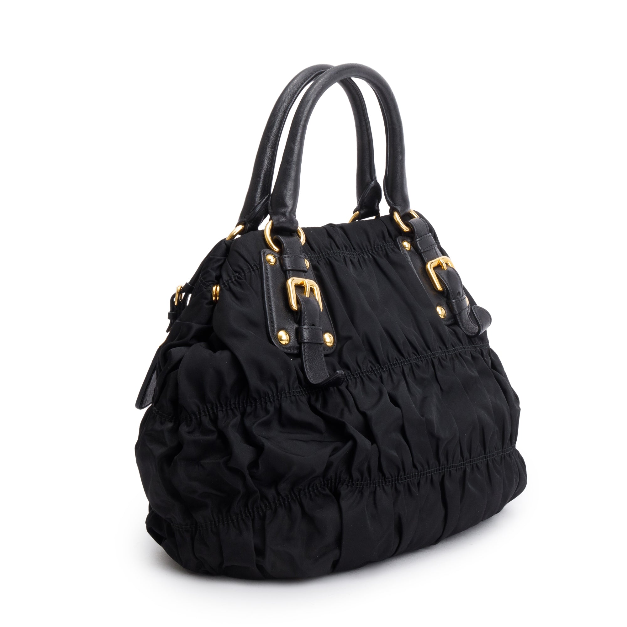 Prada Black Leather-Trimmed Tessuto Gaufre Tote w/ Strap