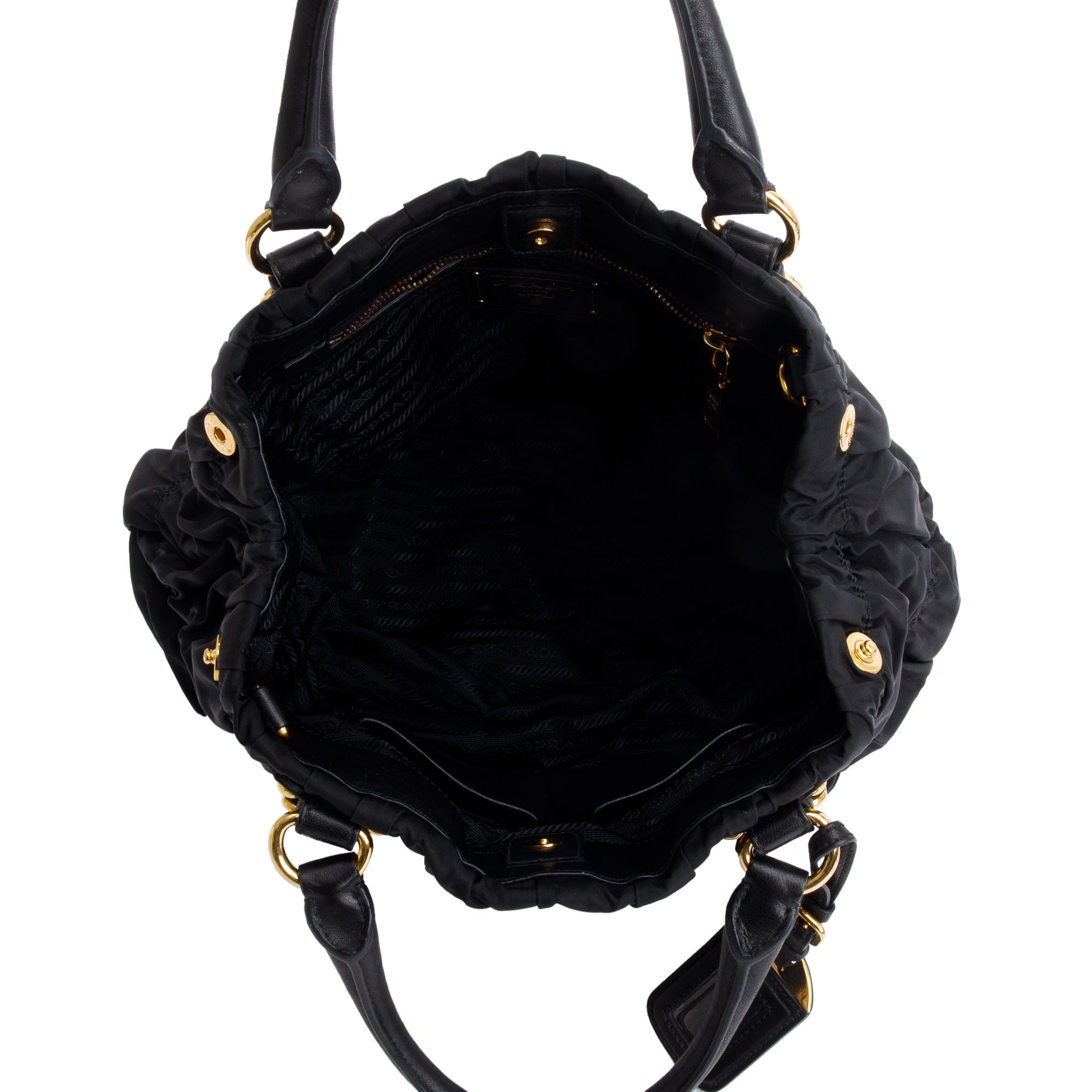 Prada Black Leather-Trimmed Tessuto Gaufre Tote w/ Strap