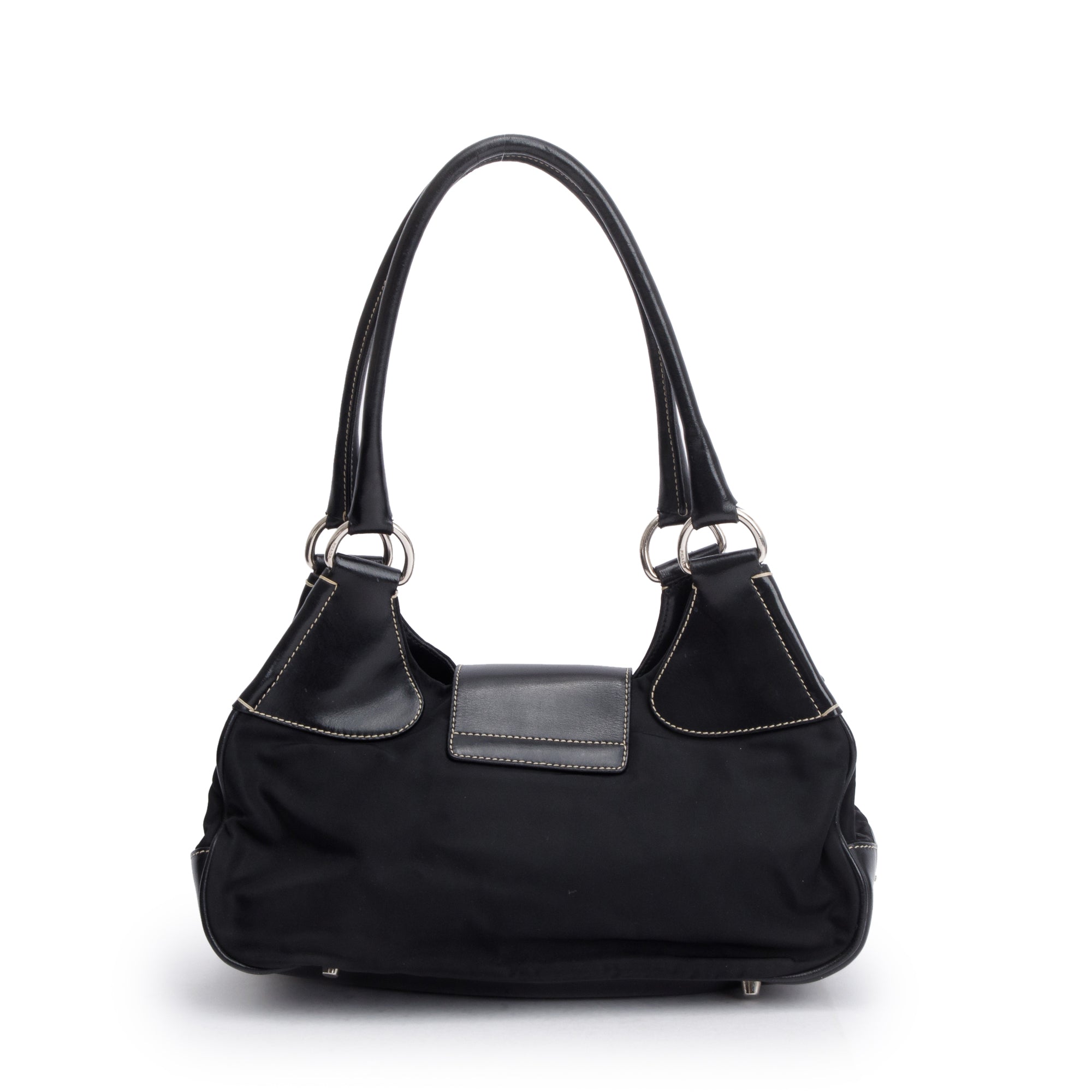 Prada Black Leather-Trimmed Tessuto Nylon Moon Bag