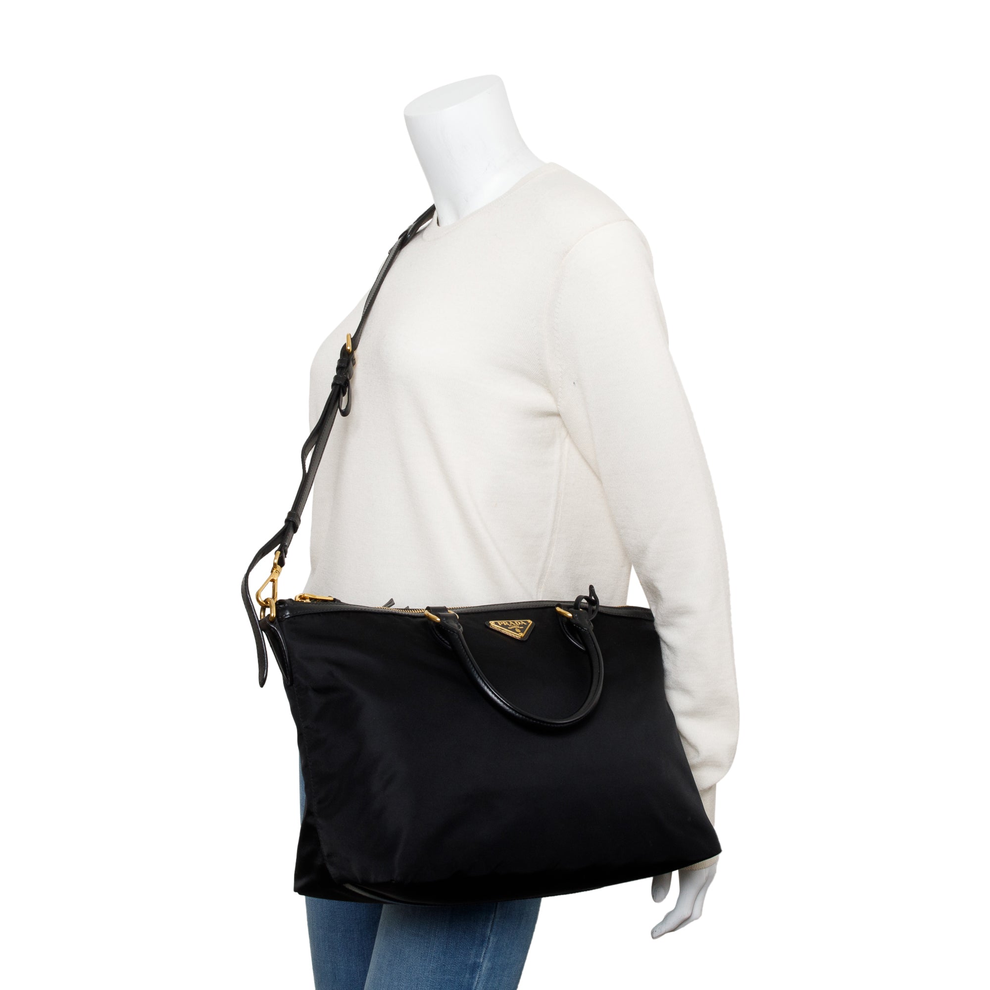 Prada Black Leather Trimmed Tessuto Nylon Tote w/ Strap