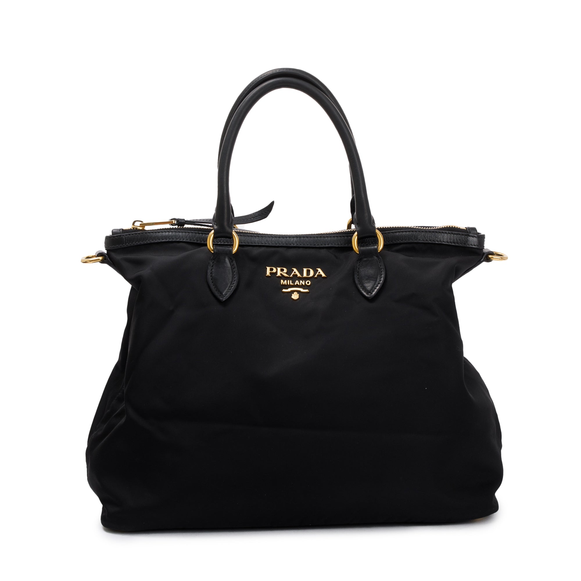 Prada Black Leather Trimmed Tessuto Nylon Tote w/ Strap