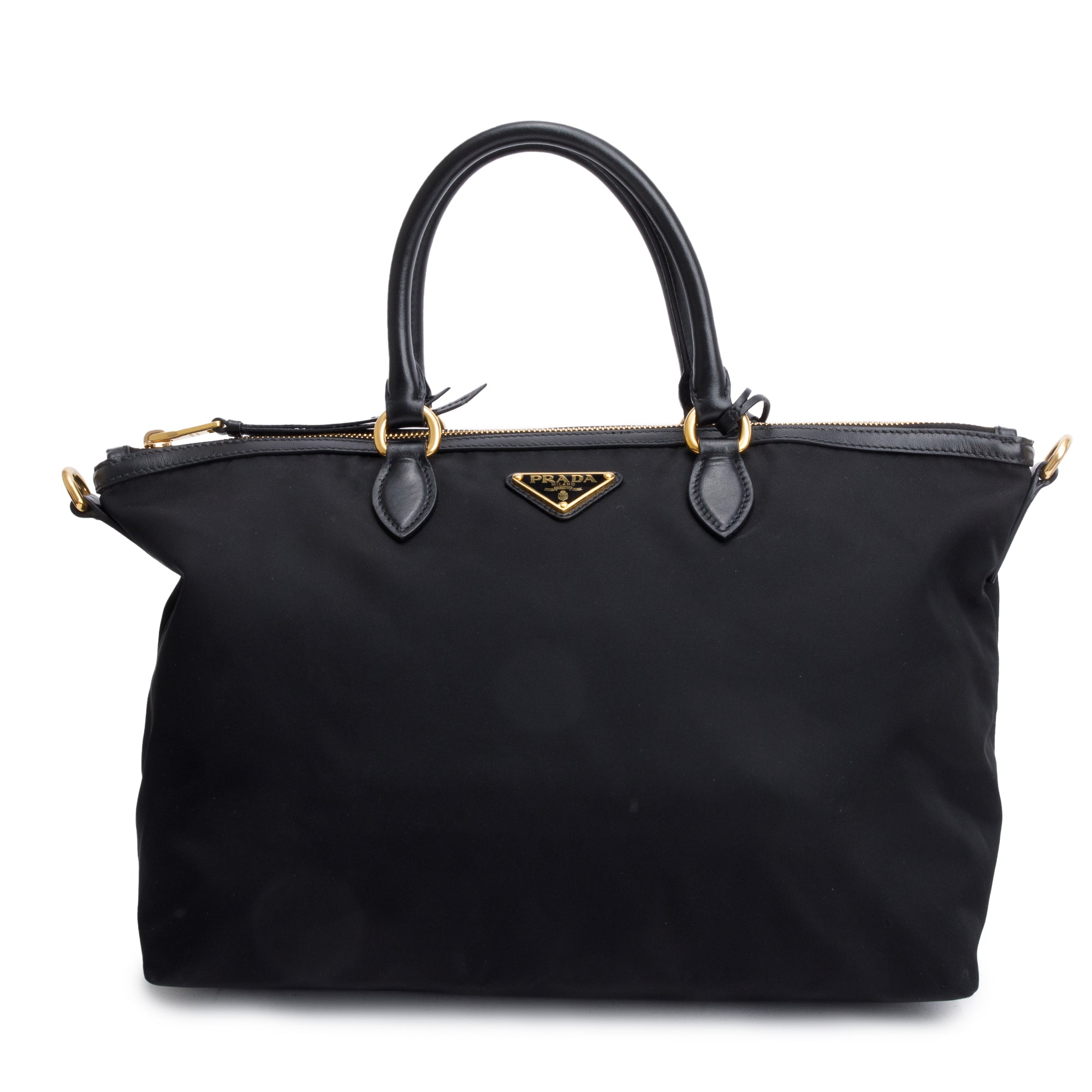 Prada Black Leather Trimmed Tessuto Nylon Tote w/ Strap