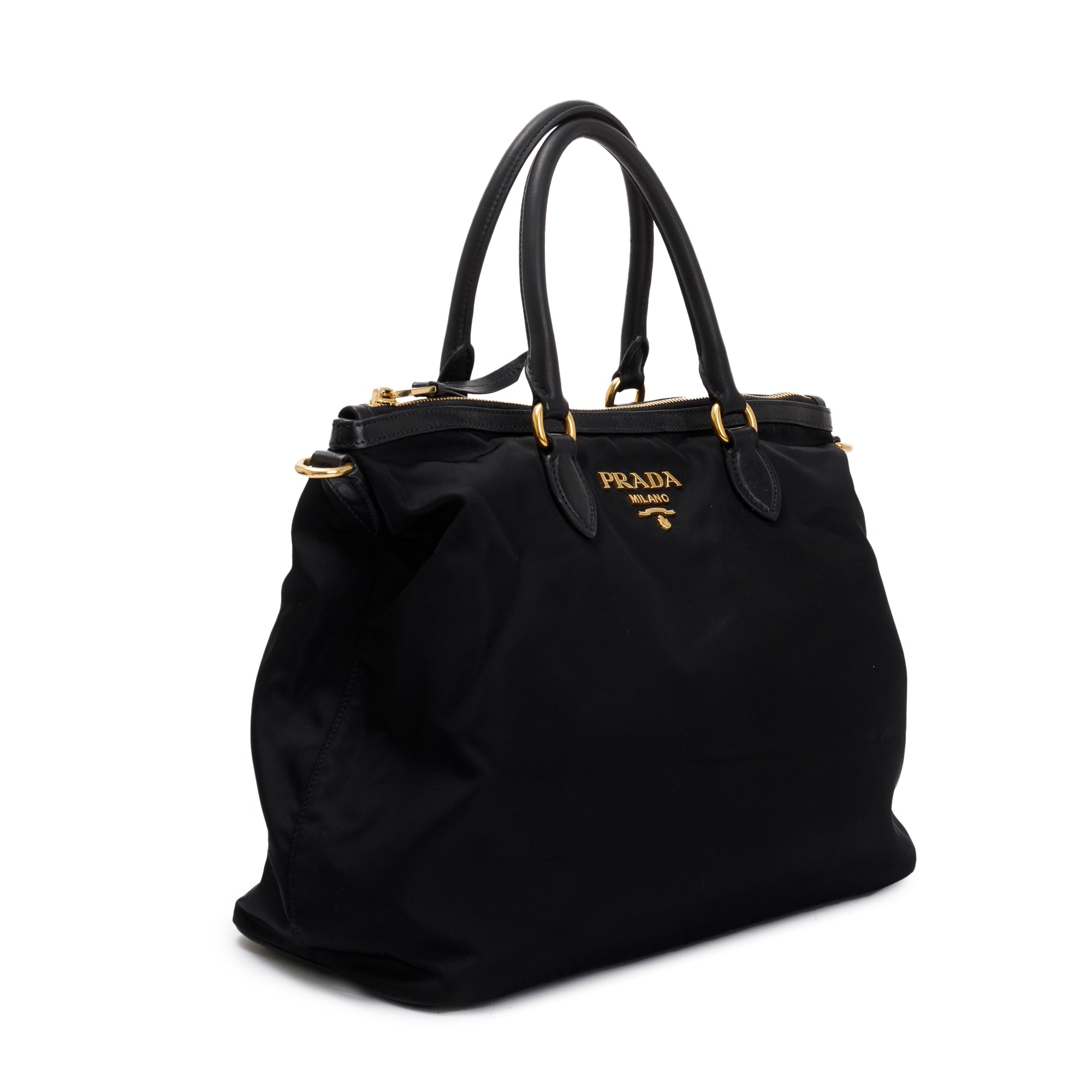 Prada Black Leather Trimmed Tessuto Nylon Tote w/ Strap
