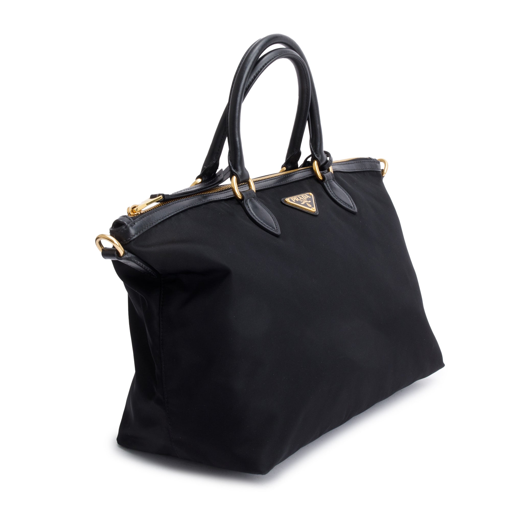 Prada Black Leather Trimmed Tessuto Nylon Tote w/ Strap
