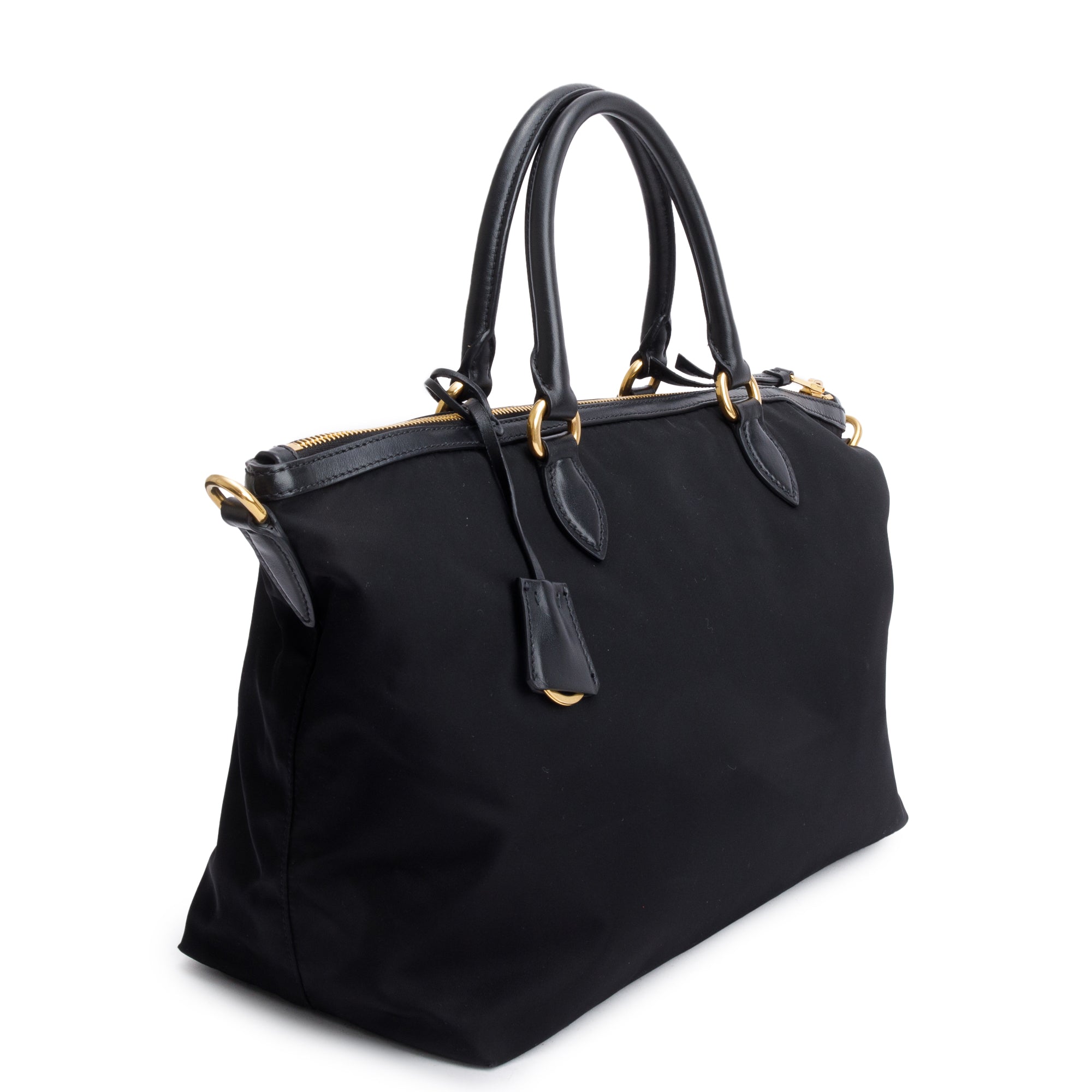 Prada Black Leather Trimmed Tessuto Nylon Tote w/ Strap