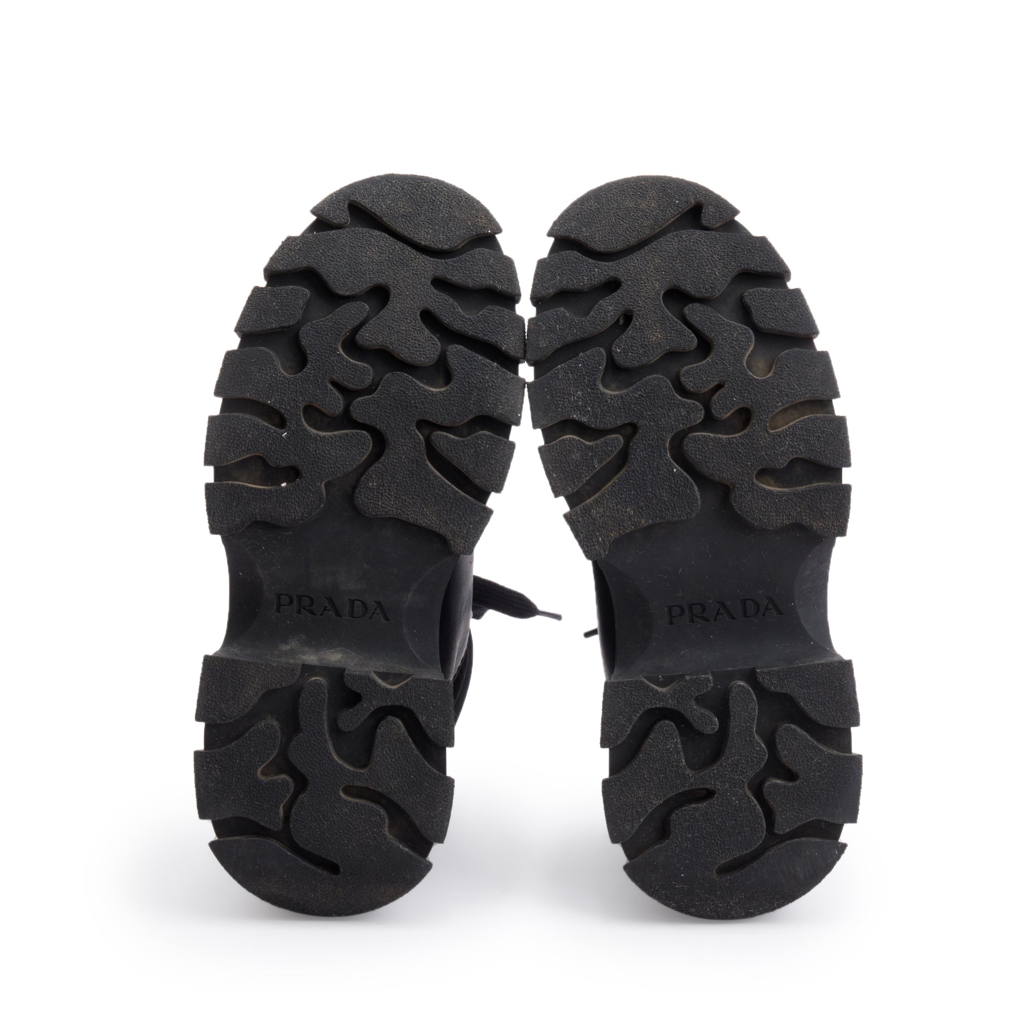 Prada Black Leather and Re-Nylon Combat Boots, Size 37.5