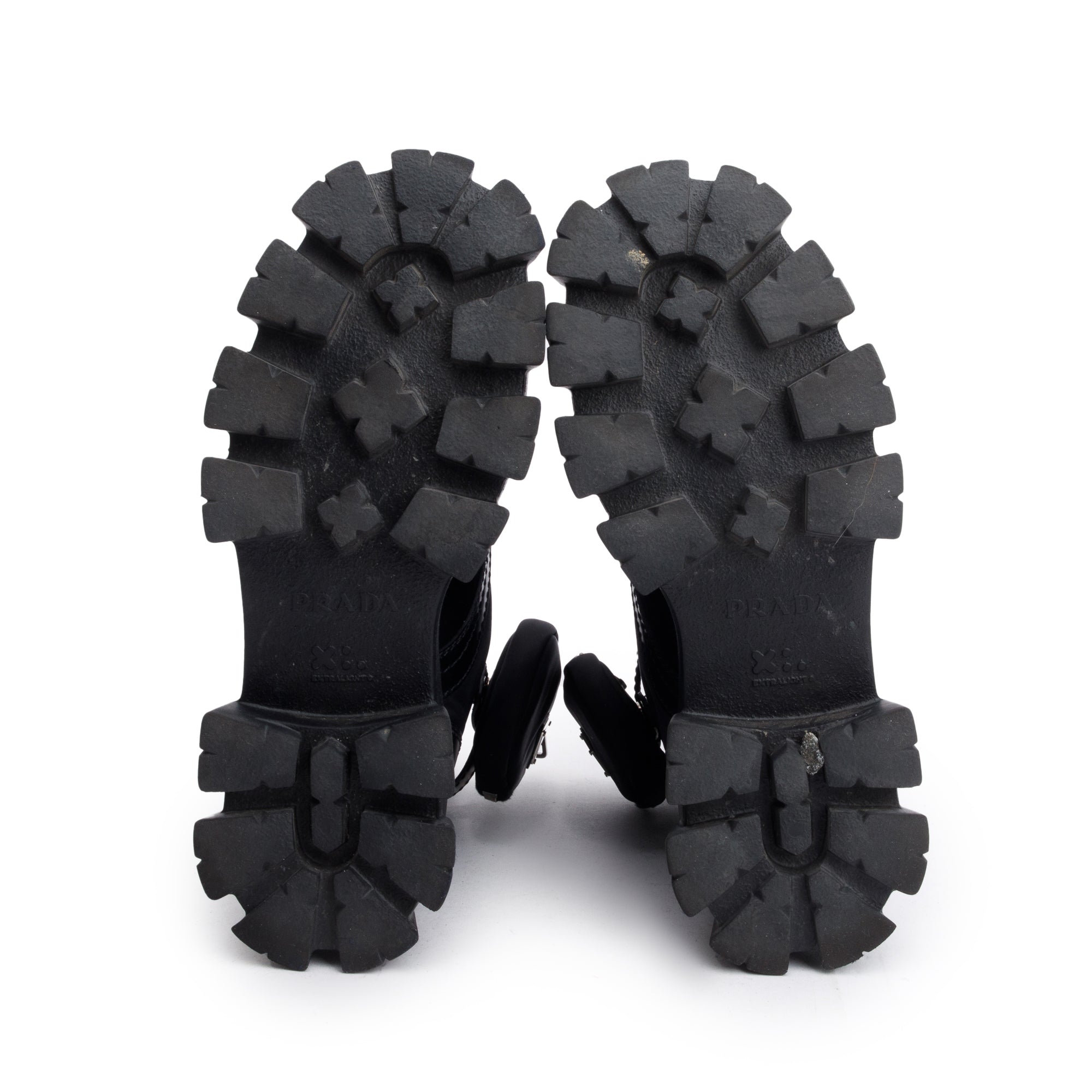 Prada Black Monolith Leather and Re-Nylon Boots with Pouch, Size 8