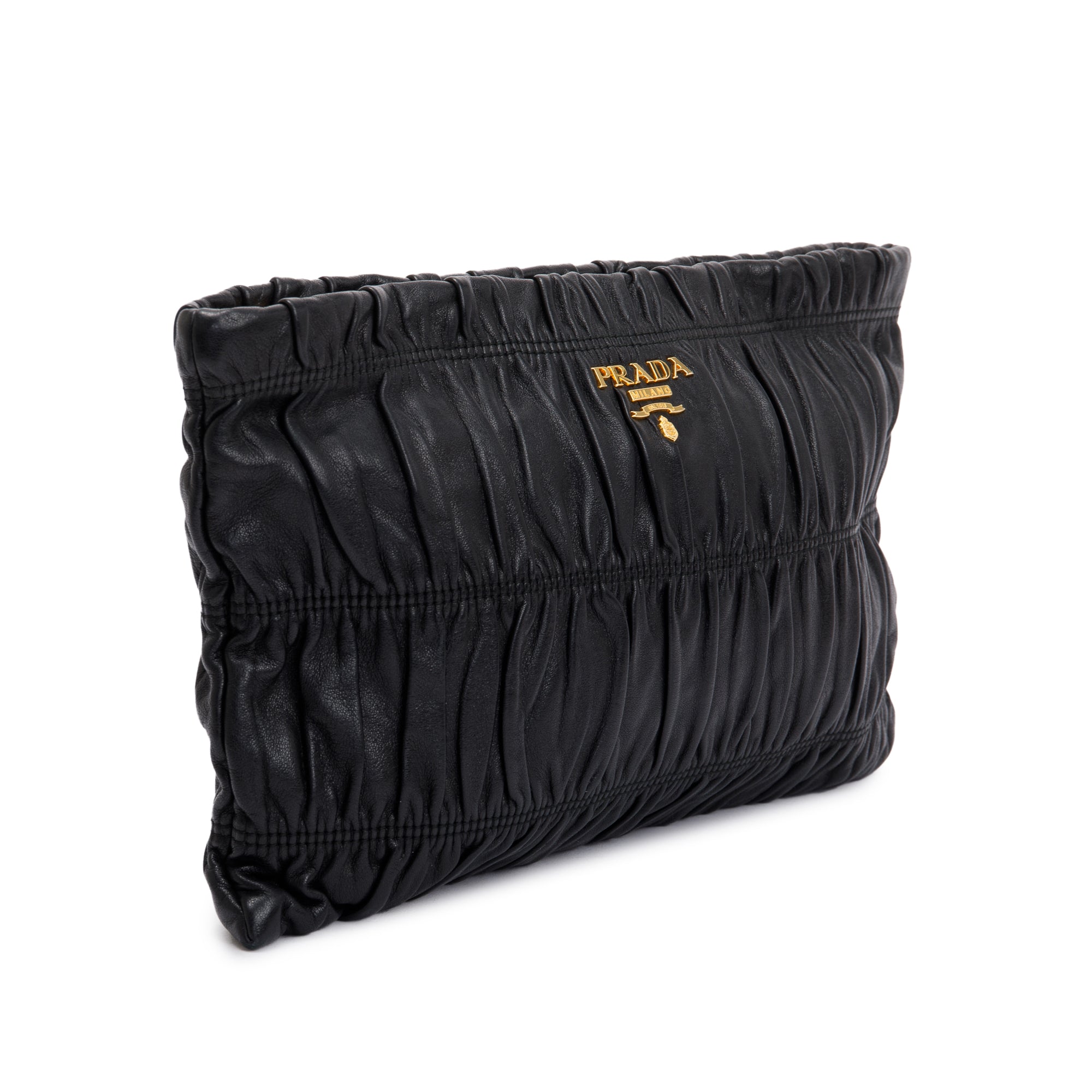 Prada Black Nappa Gaufre Leather Zip Clutch