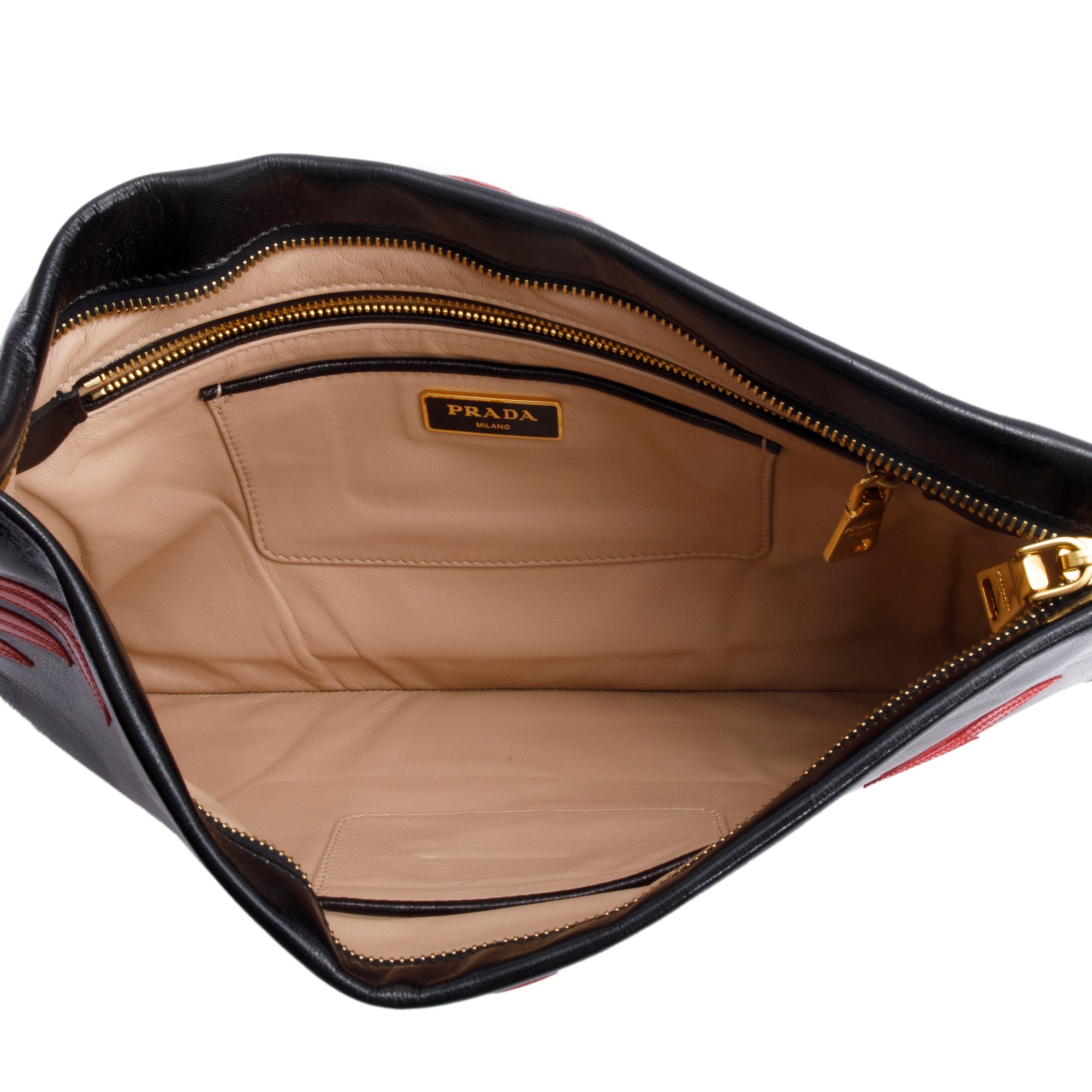 Prada Black Nappa Leather LIps Oversized Clutch