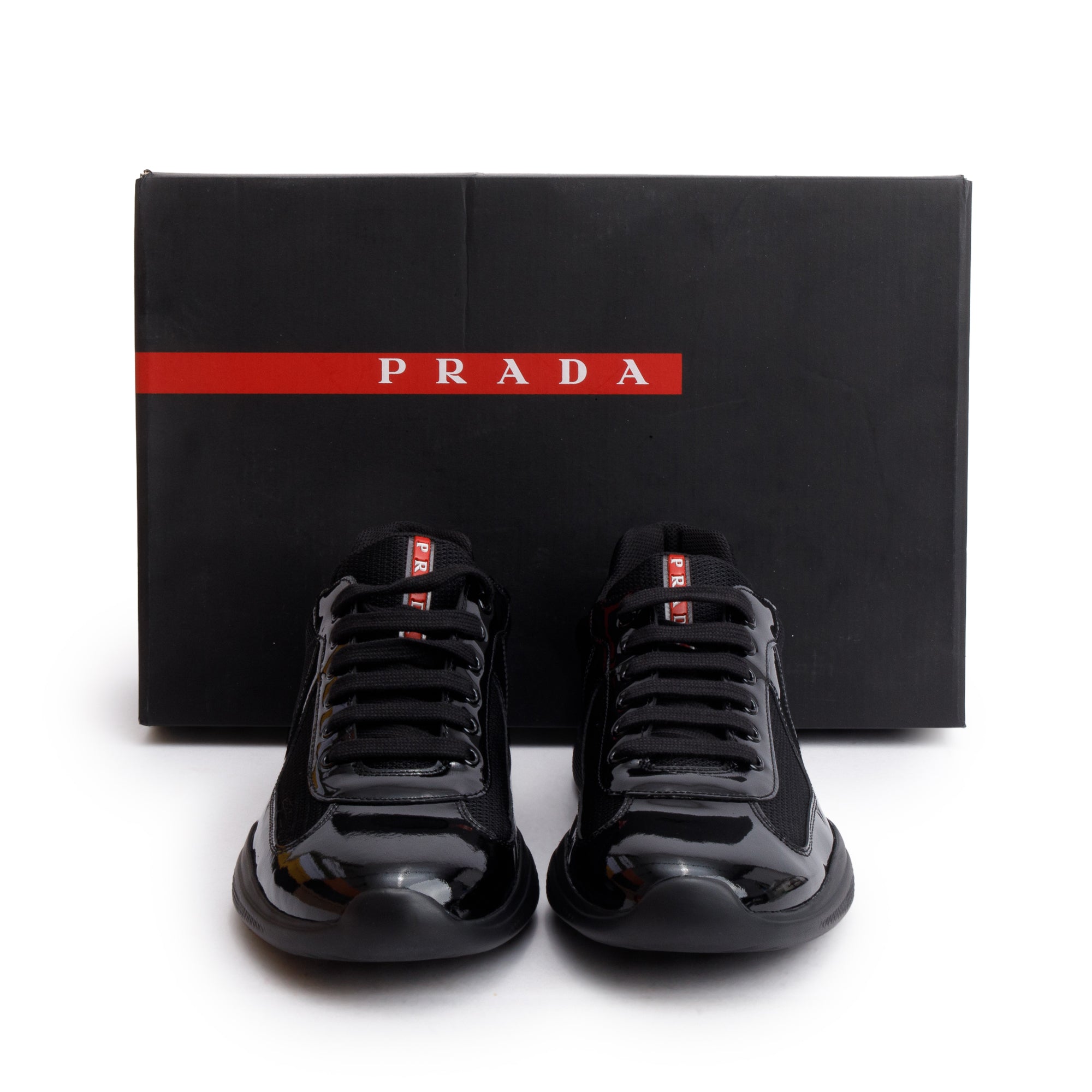Prada Black Nappa/Patent Leather America's Cup Men's Sneakers, Size 9.5 w/ Box