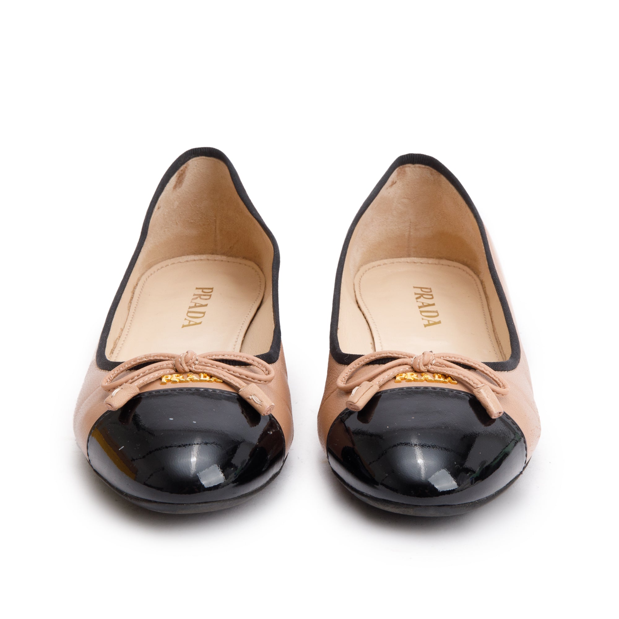 Prada Black Nude Nappa Leather Calzature Donna Ballet Flat Shoes, Size 36 w/ Box