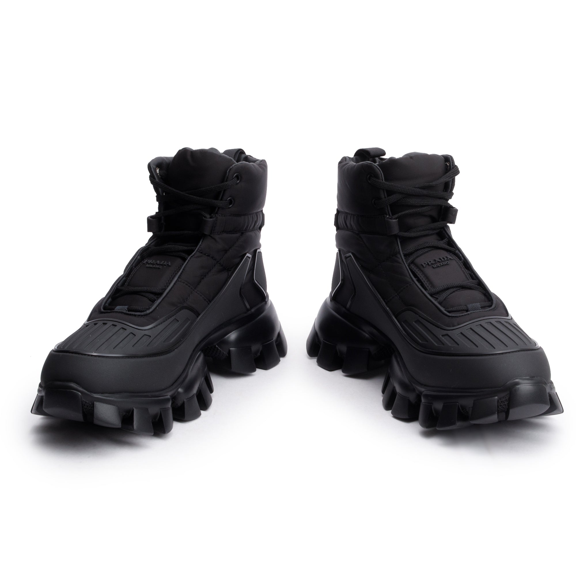 Prada Black Nylon/ Rubber Cloudbust Thunder Lug-Sole Combat Boots, Size 6.5 w/ Box