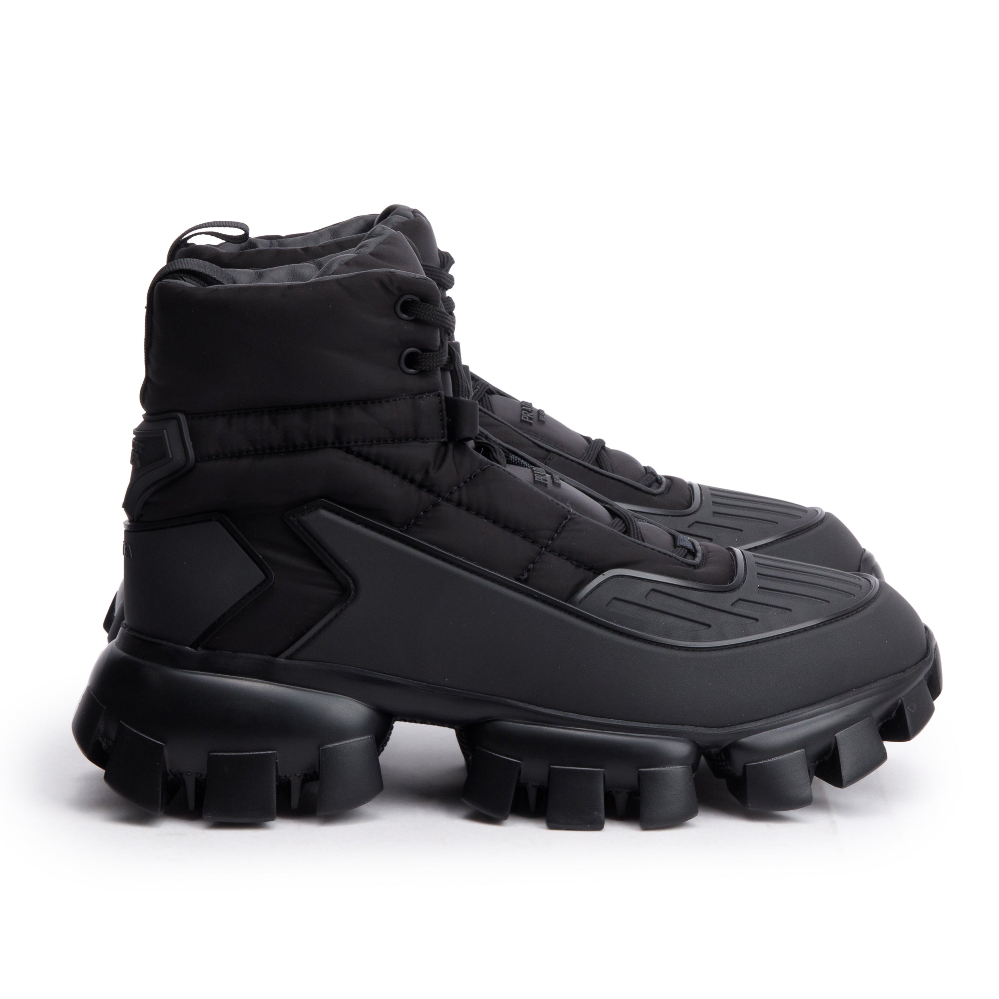 Prada Black Nylon/ Rubber Cloudbust Thunder Lug-Sole Combat Boots, Size 6.5 w/ Box