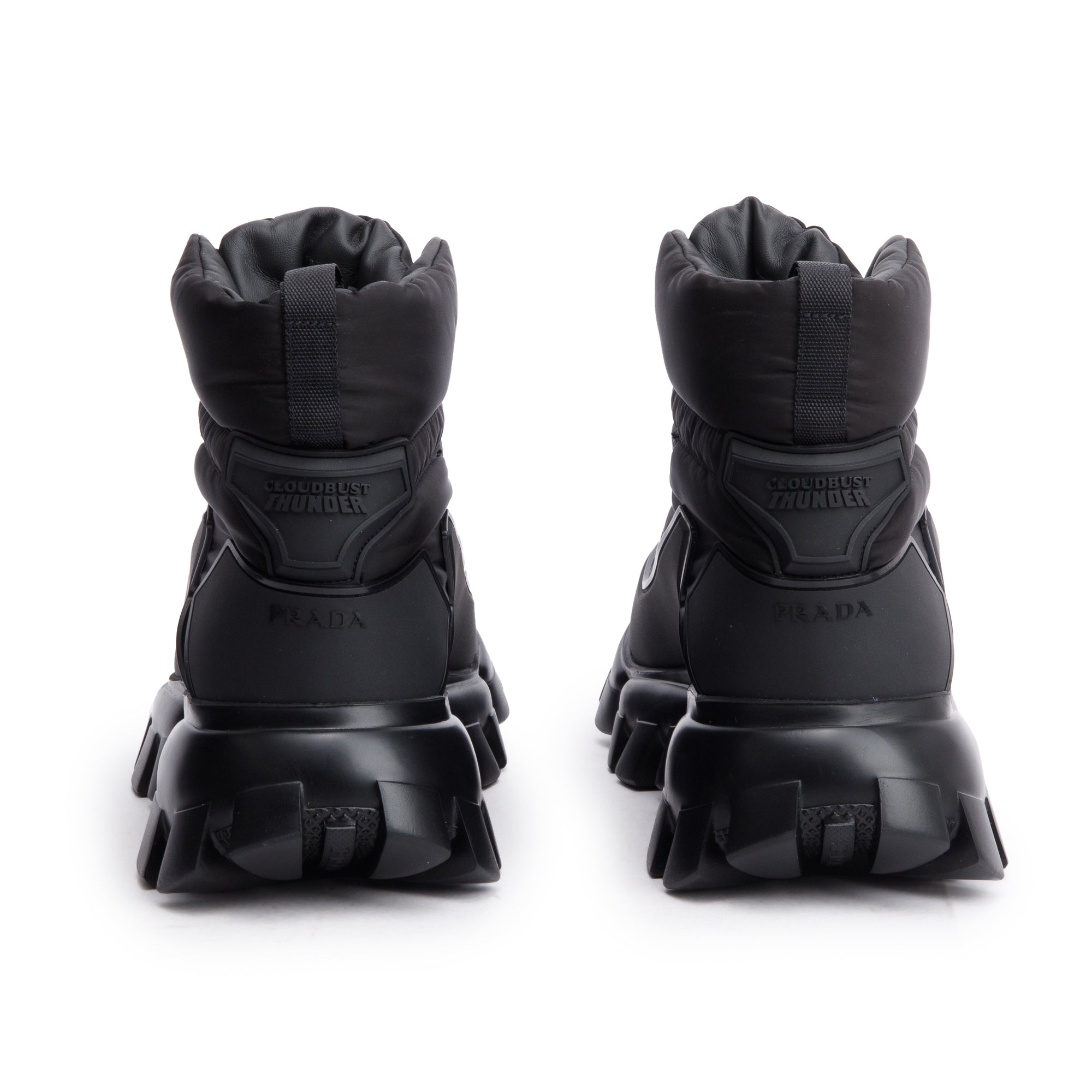 Prada Black Nylon/ Rubber Cloudbust Thunder Lug-Sole Combat Boots, Size 6.5 w/ Box