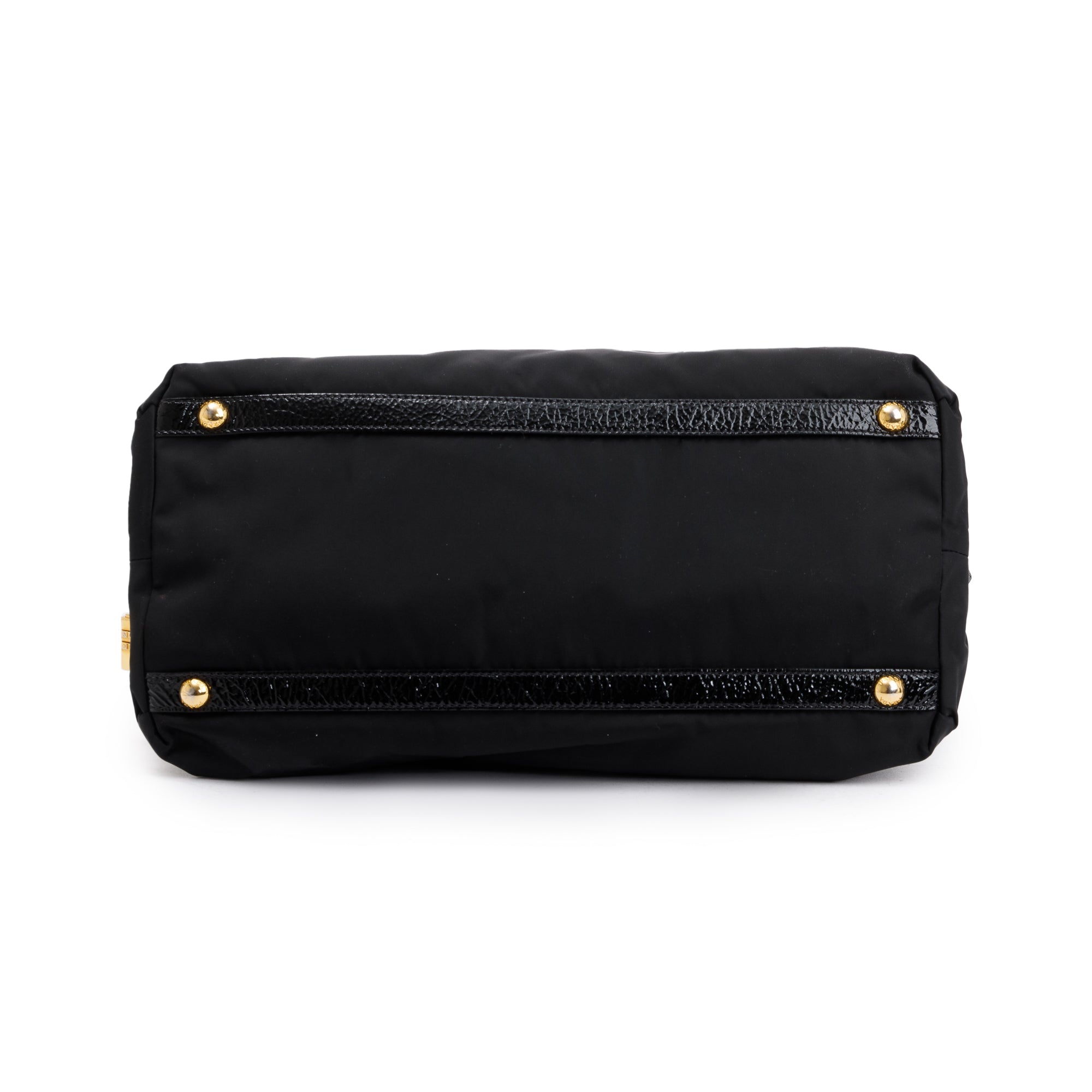 Prada Black Patent Leather-Trimmed Tessuto Nylon Dome Tote