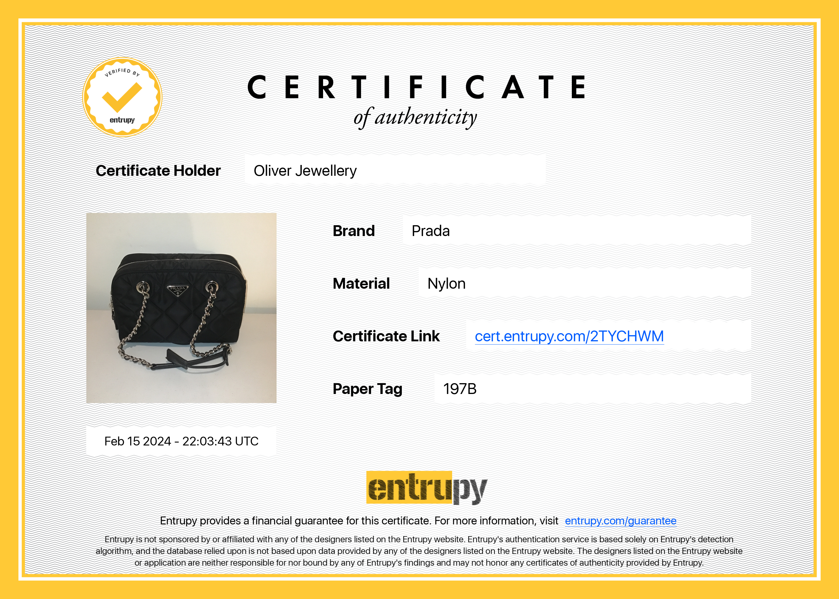 Prada Black Quilted Tessuto Impuntu Chain Shoulder Bag w/ Authenticity Card