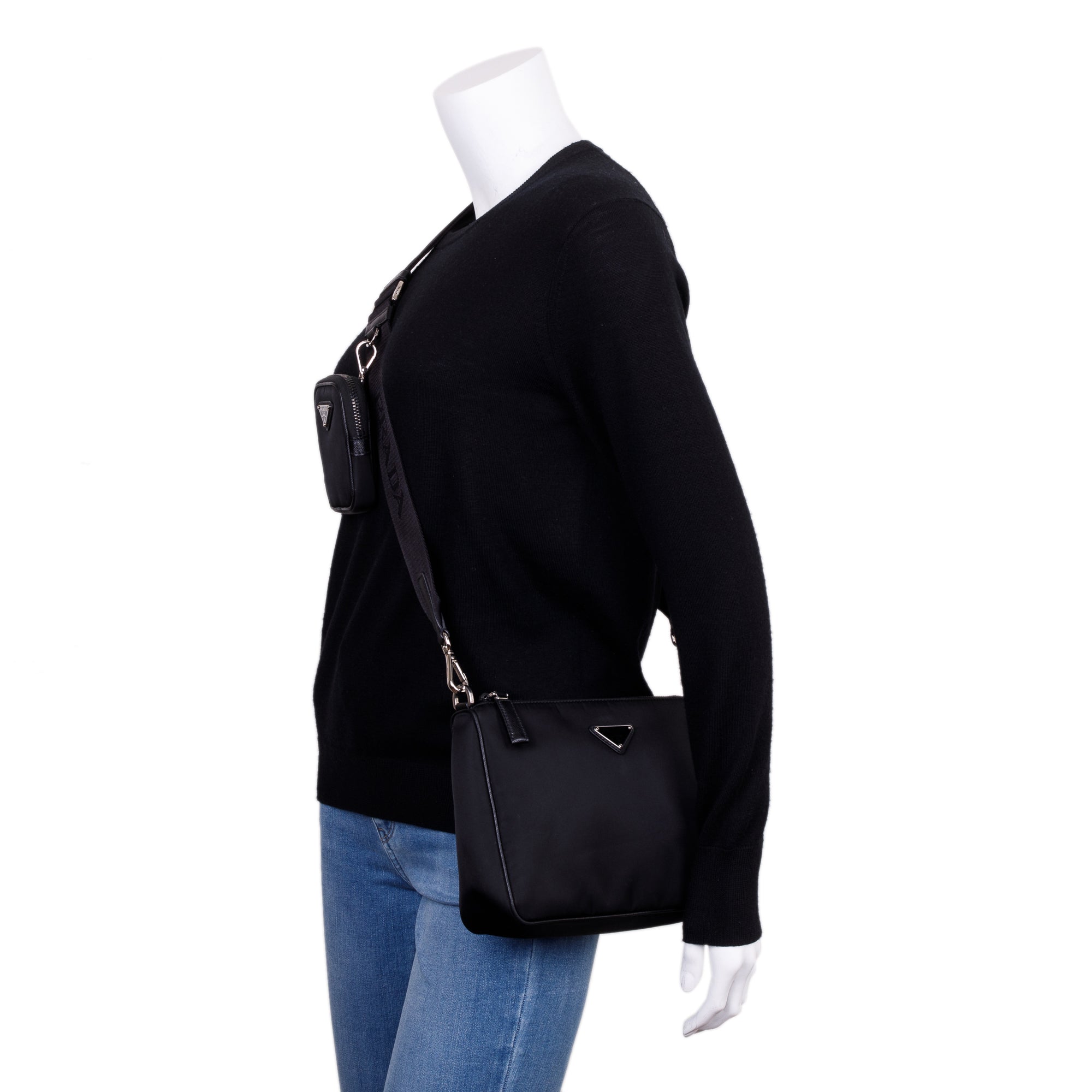 Prada Black Re-Edition 2000 Nylon Messenger Bag