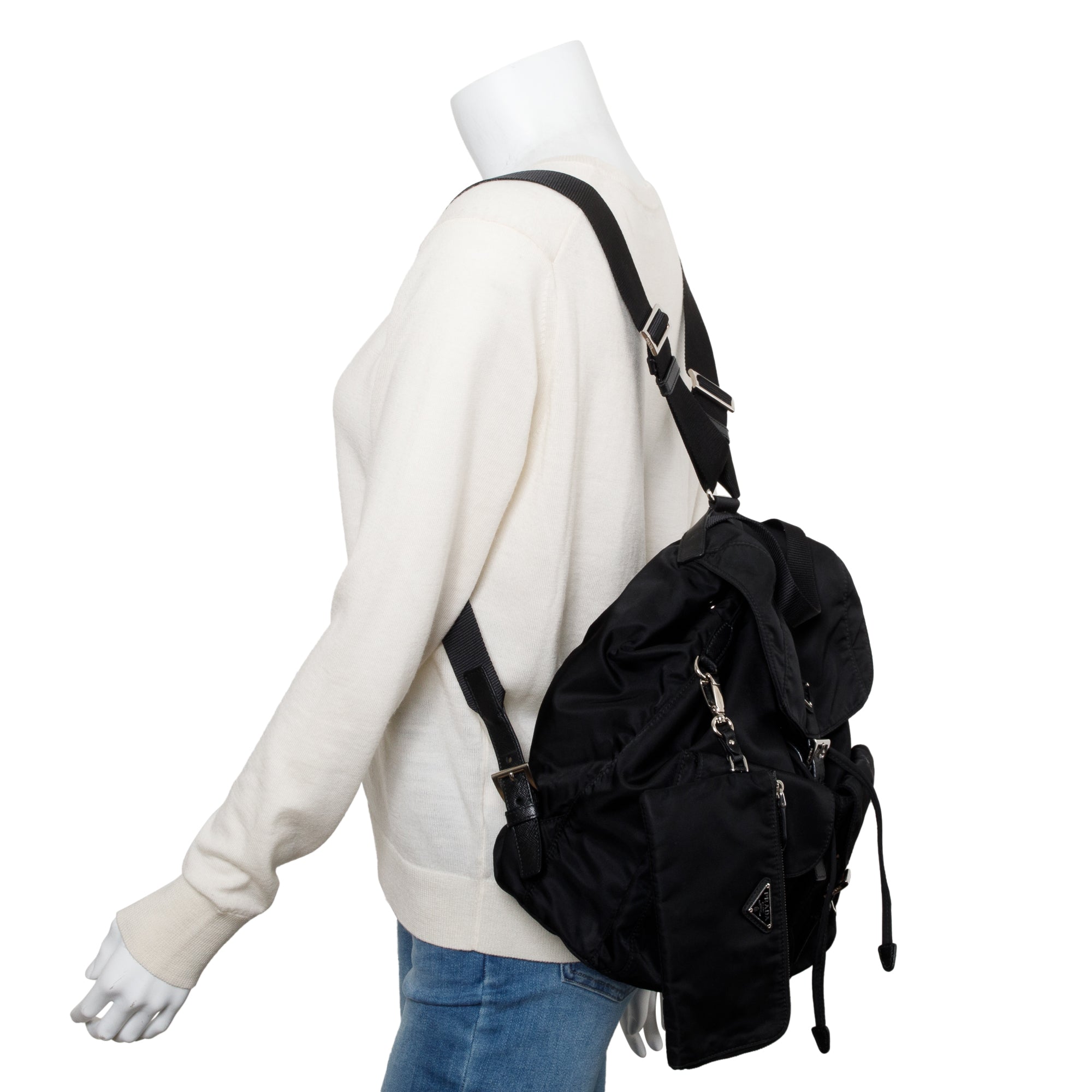 Prada Black Re-Nylon Saffiano Medium Backpack w/ Pouch