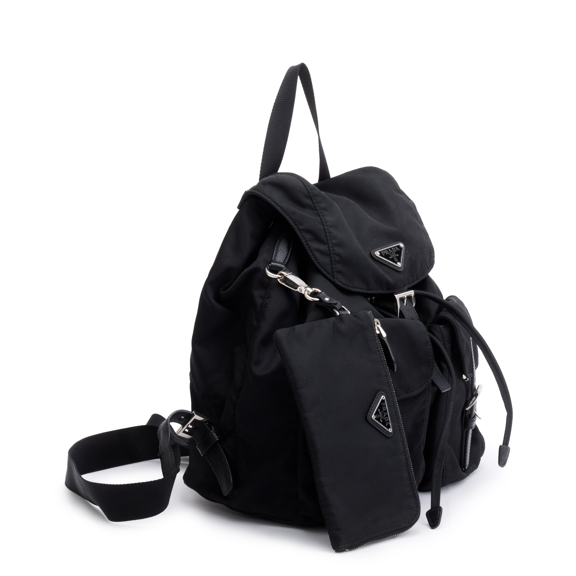 Prada Black Re-Nylon Saffiano Medium Backpack w/ Pouch