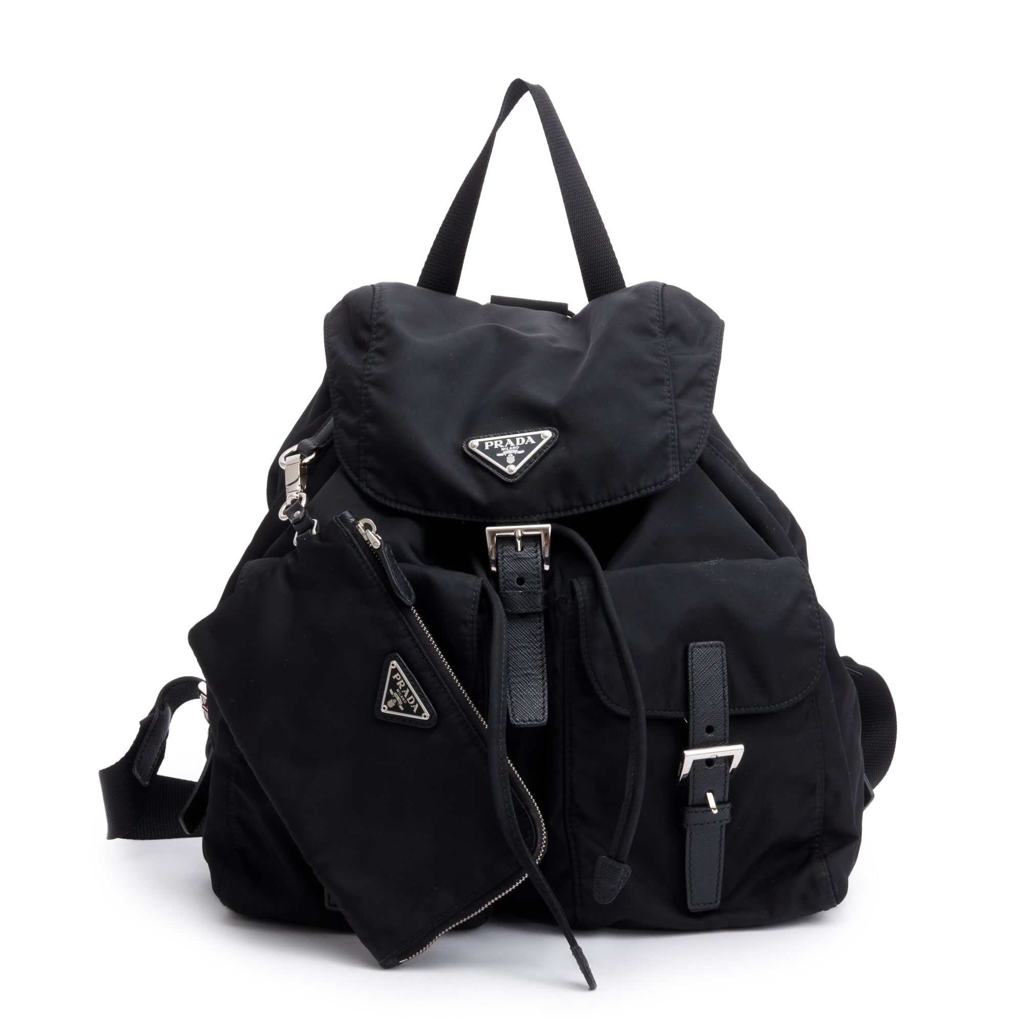 Prada Black Re-Nylon Saffiano Medium Backpack w/ Pouch