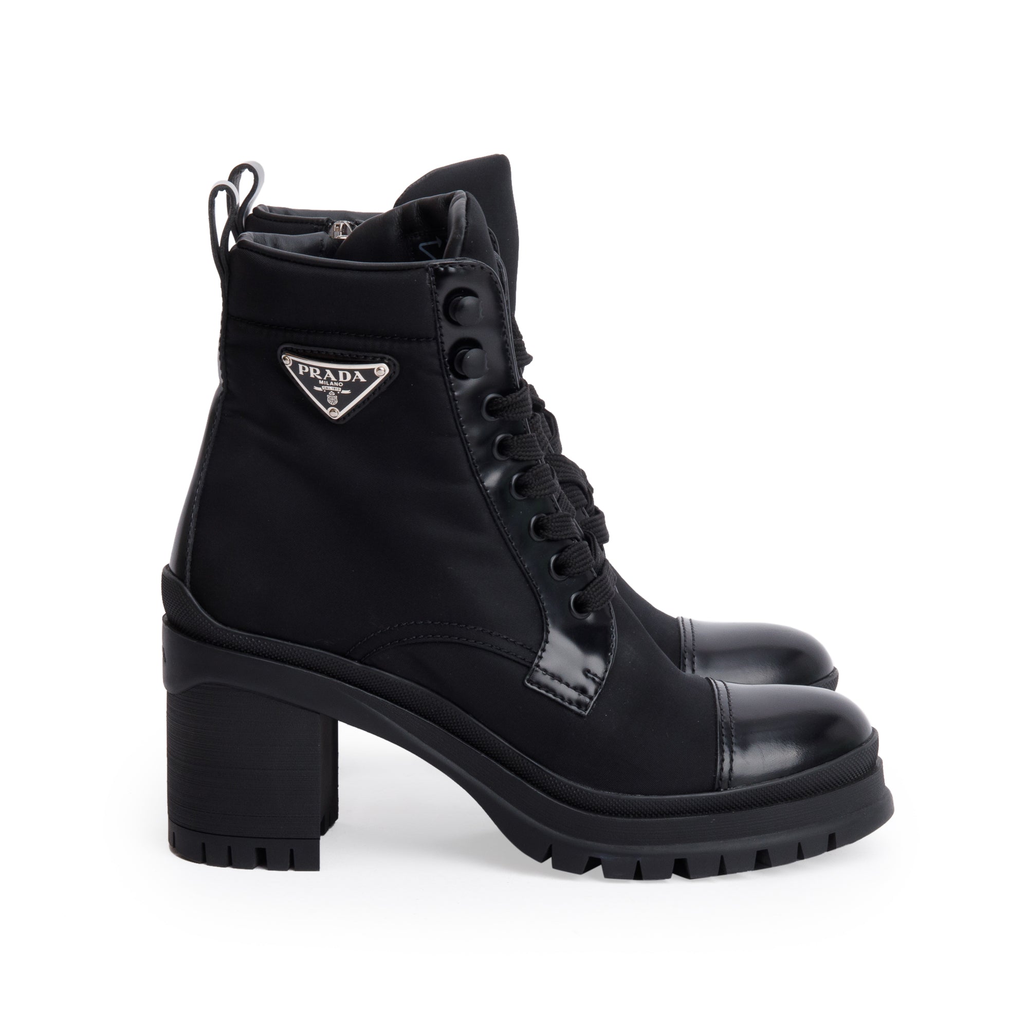 Prada Black Re-Nylon and Leather Boots, Size 37.5 w/ Box