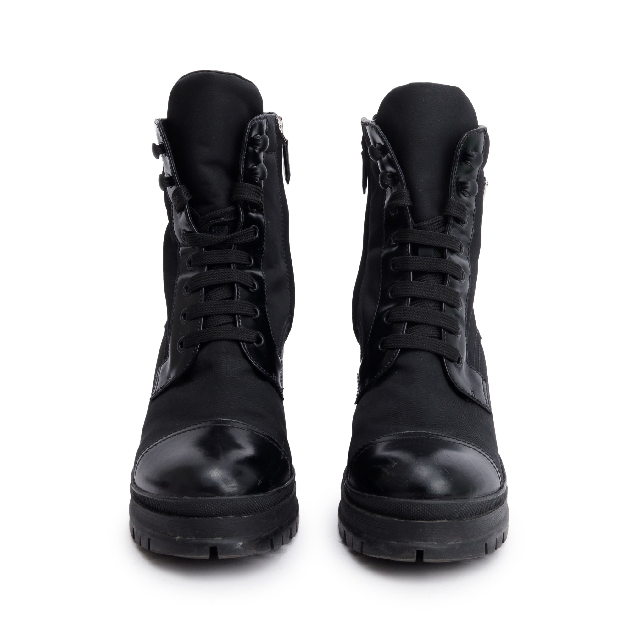Prada Black Re-Nylon and Leather Combat Boots, Size 40