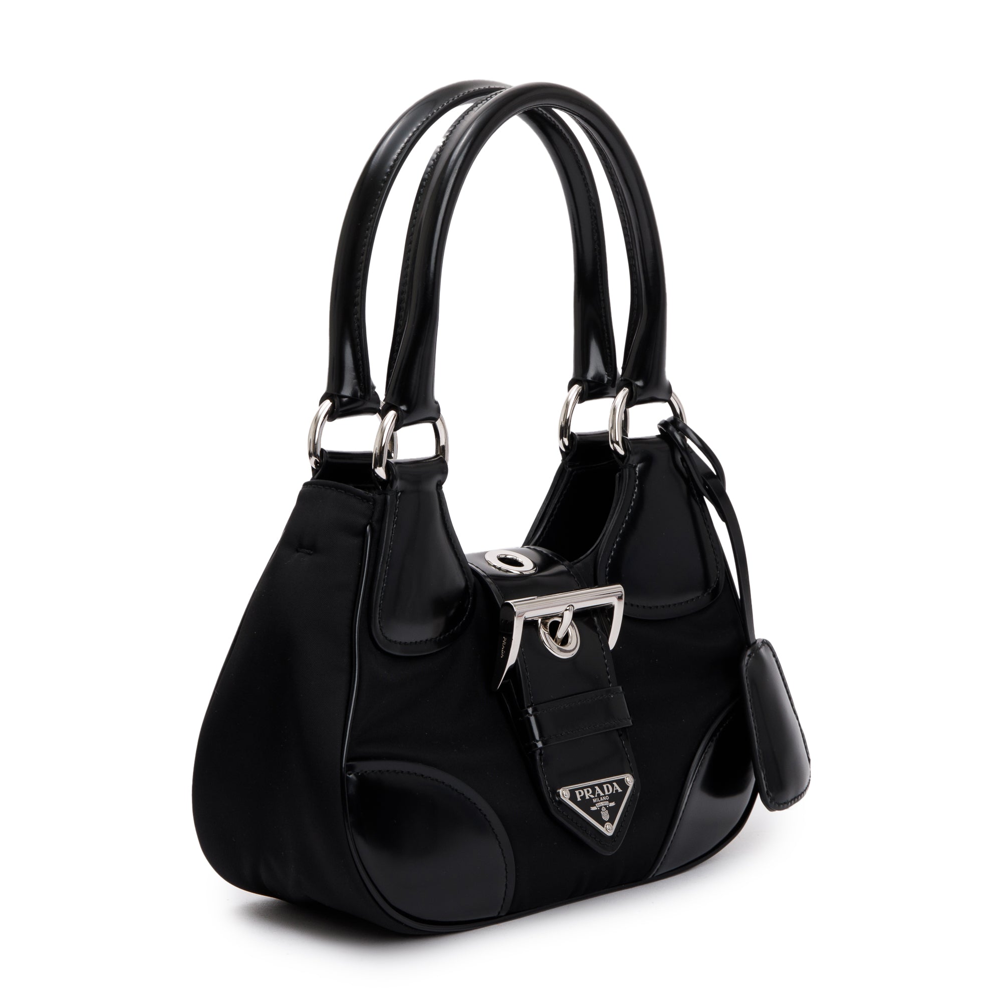 Prada Black Re-Nylon and Leather Moon Bag