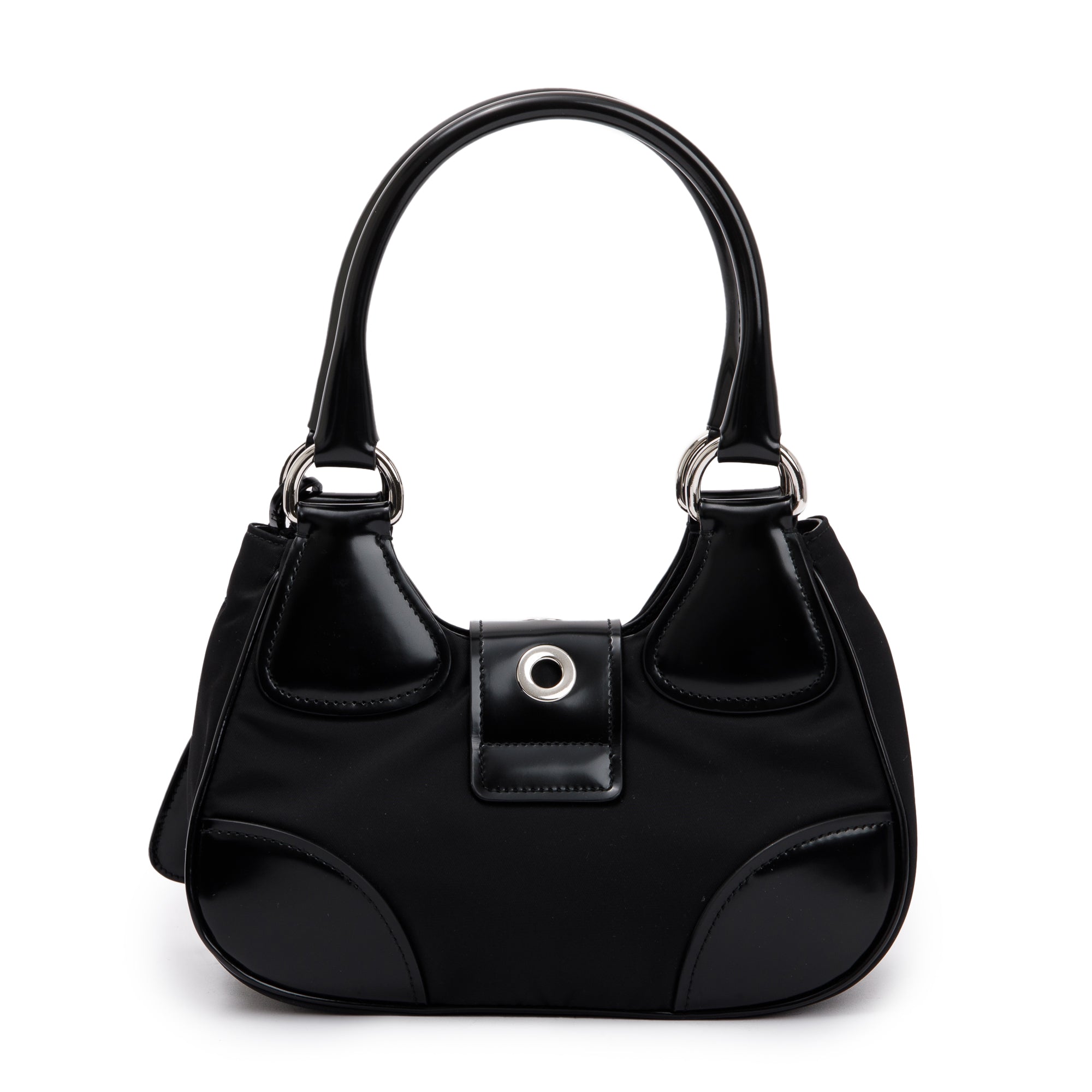 Prada Black Re-Nylon and Leather Moon Bag