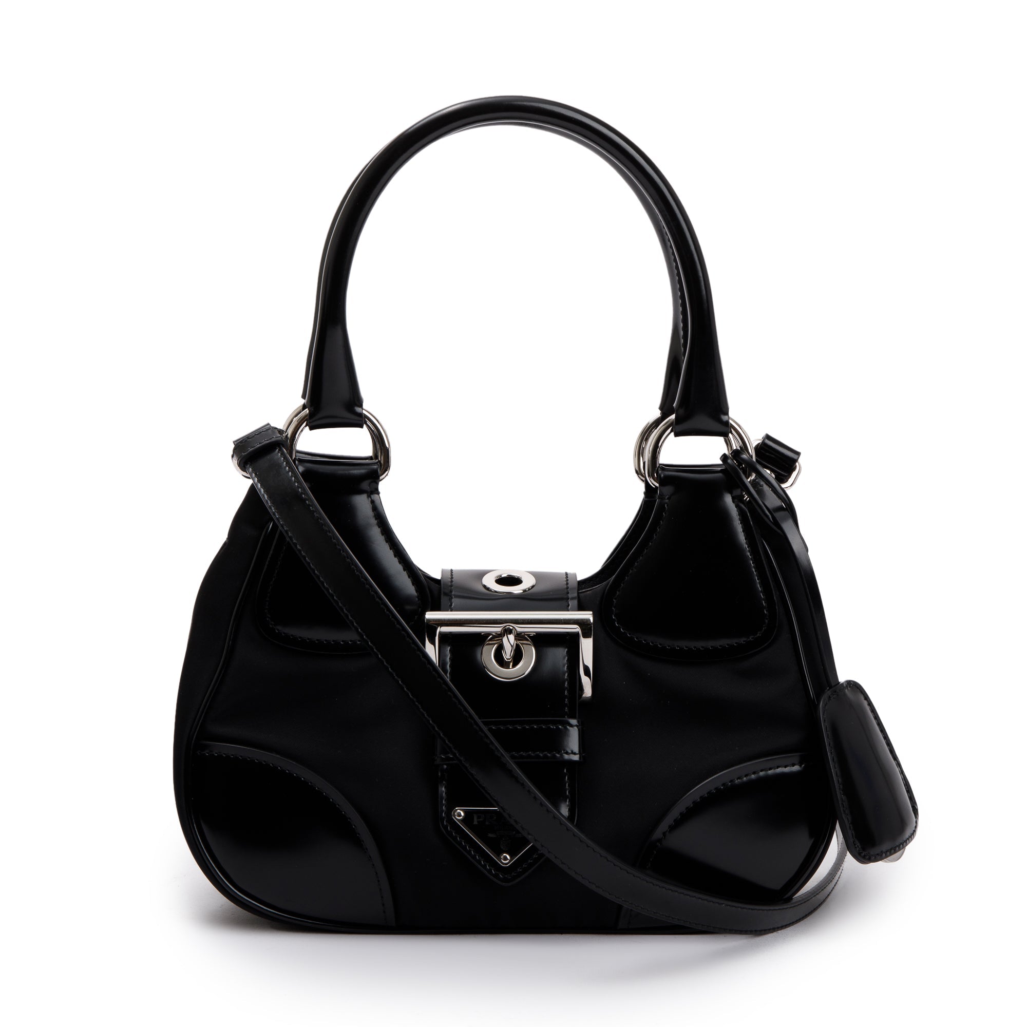 Prada Black Re-Nylon and Leather Moon Bag