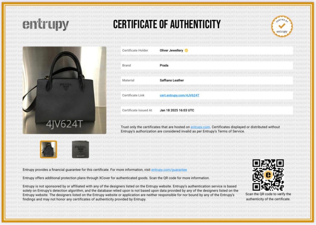 Prada Black Saffiano Cuir Medium Monochrome Top Handle Tote w/ Strap & Authenticity Card
